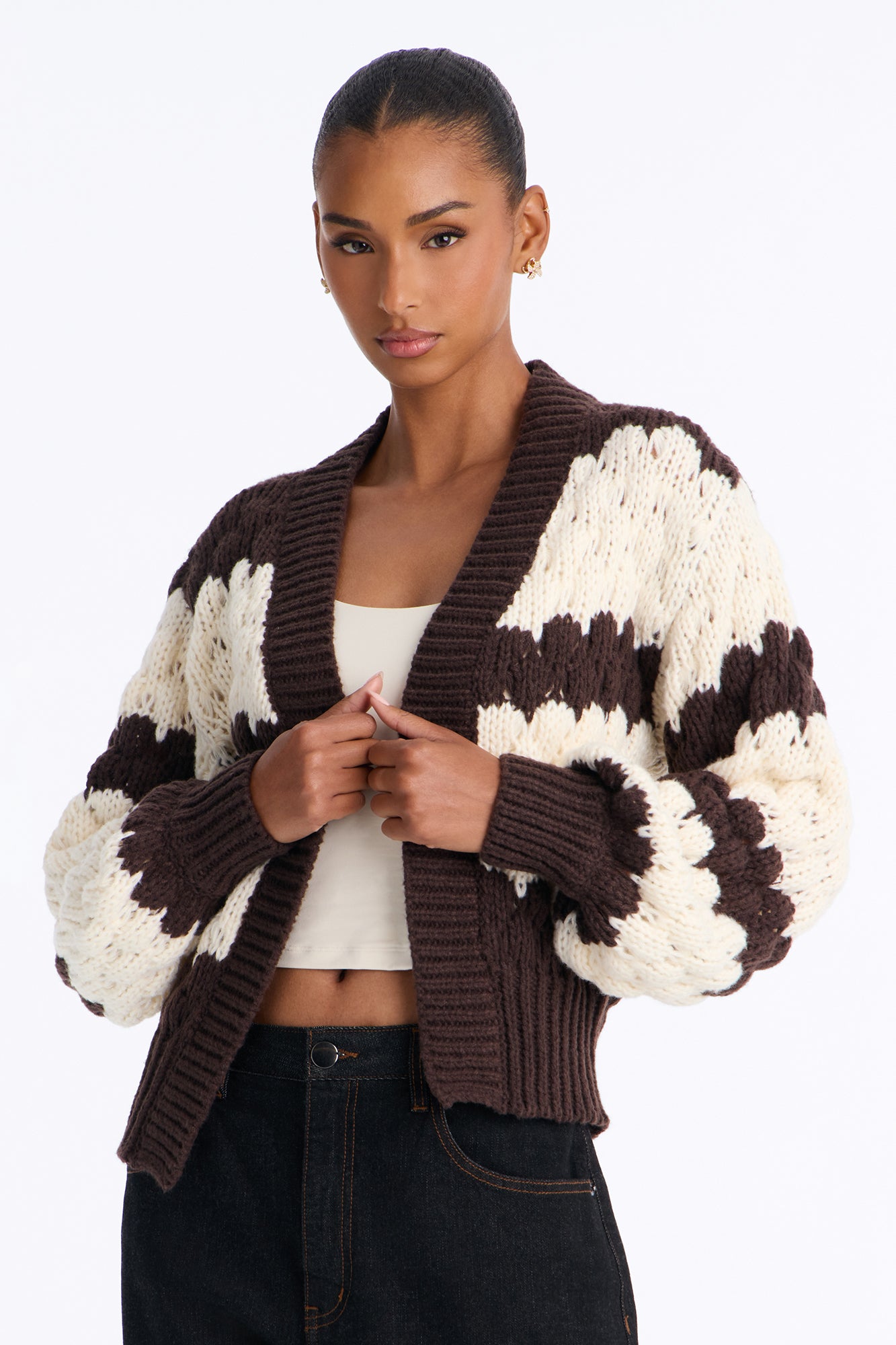 Summer Memories Chunky Striped Cardigan - Chocolate/Combo