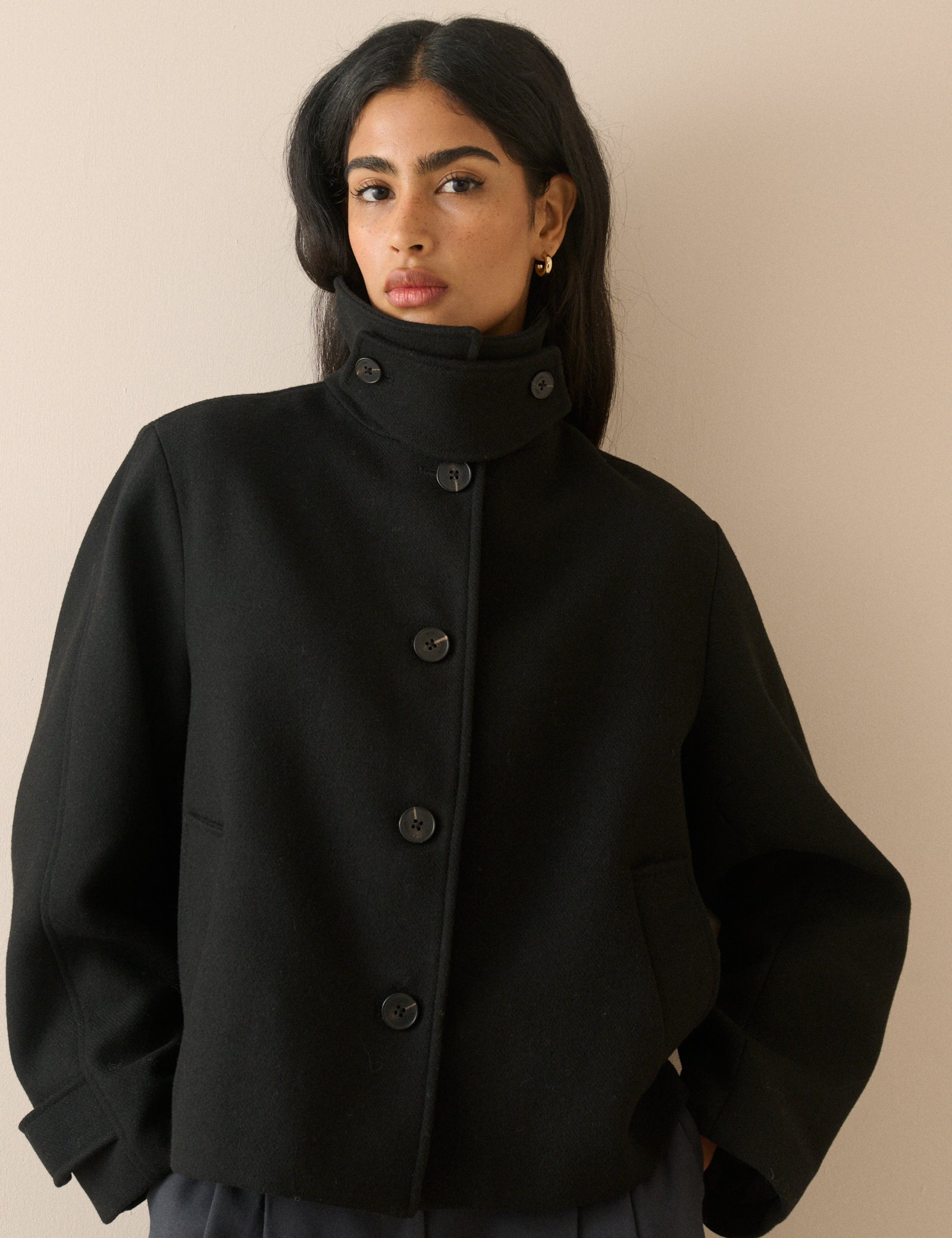 Feylan Short Funnel Neck Wool-Blend Coat