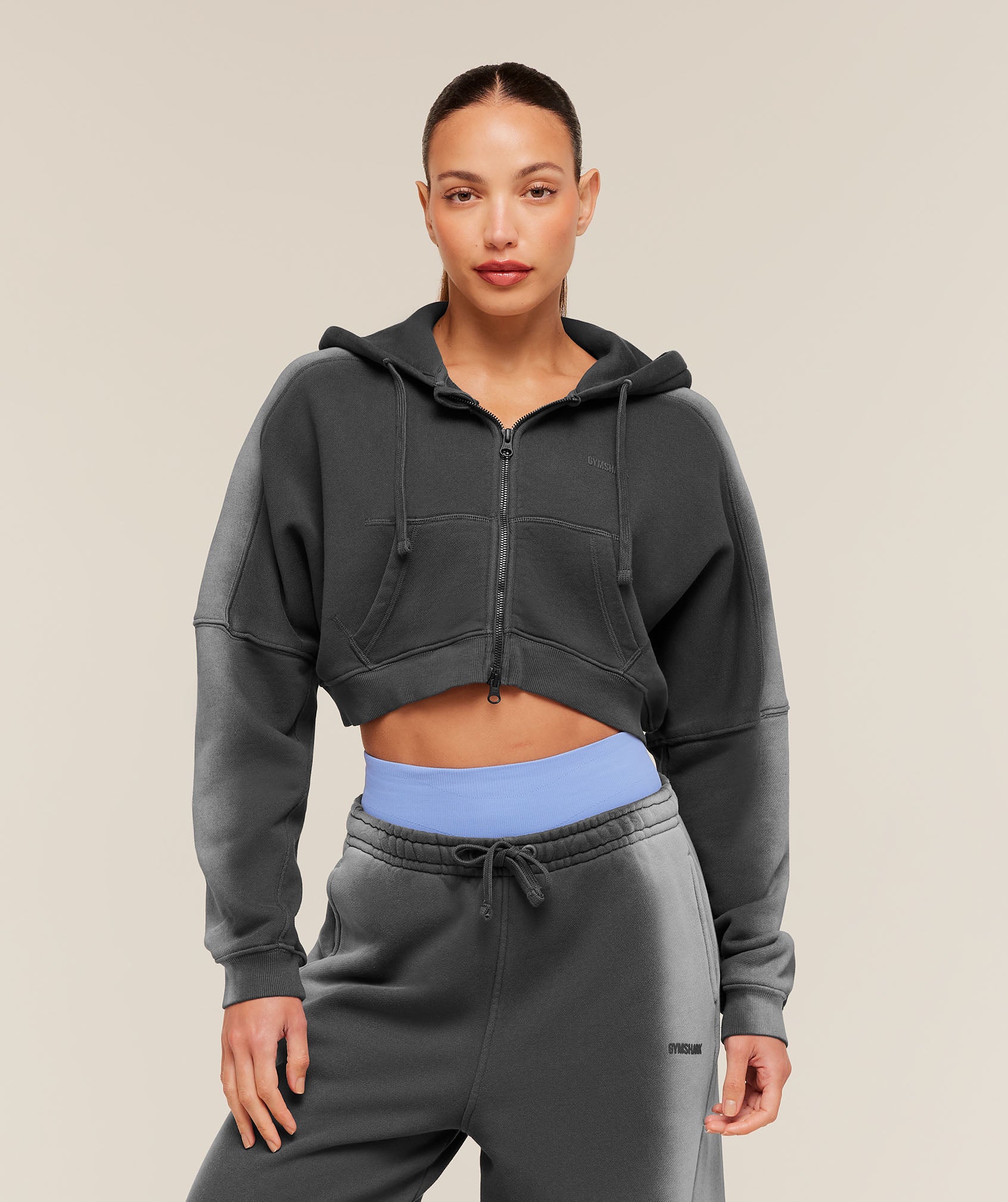 Gymshark Pump Washed Zip Through Hoodie - Onyx Grey/Stratus Grey/Wash