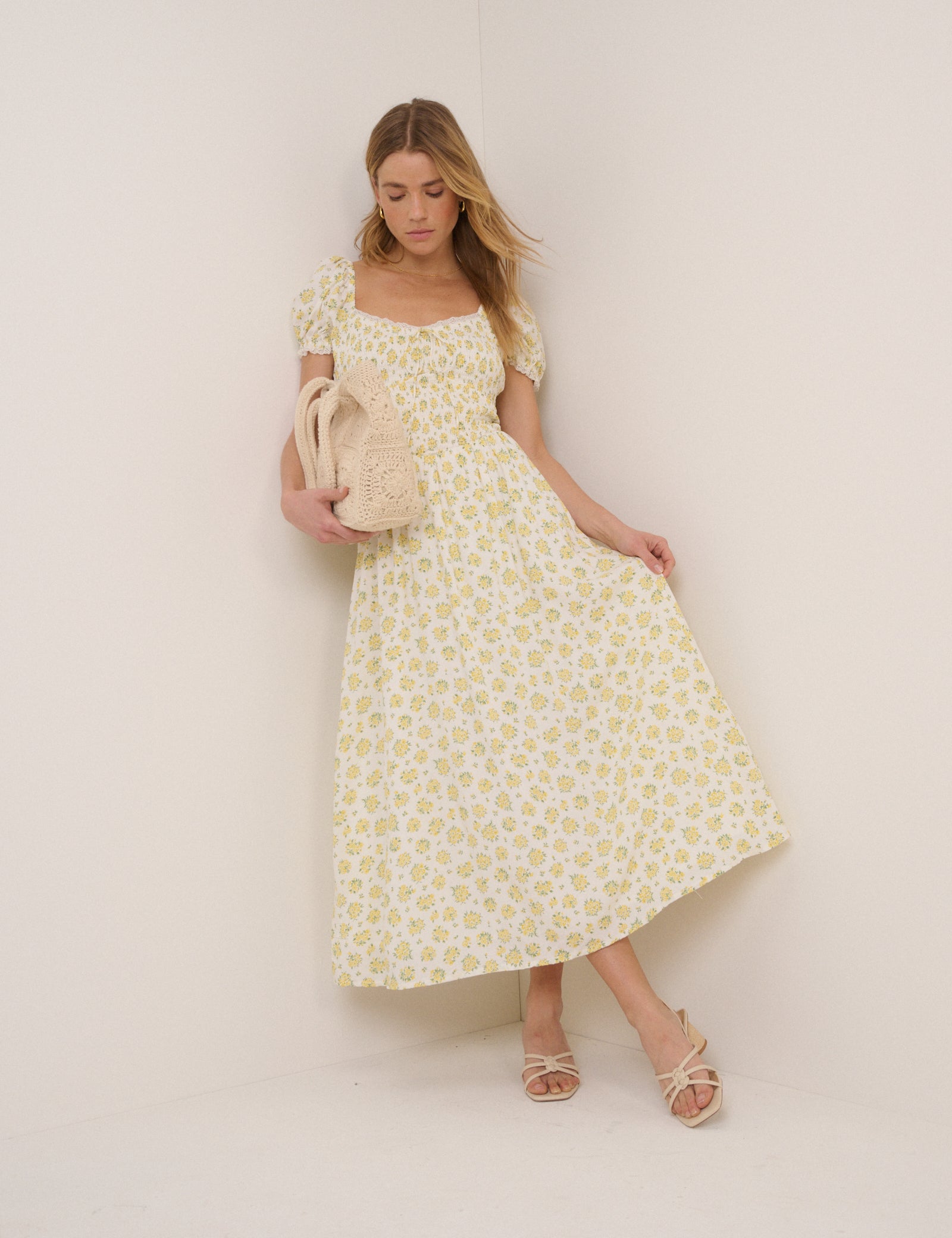 White Ditsy Floral Savanna Midi Dress