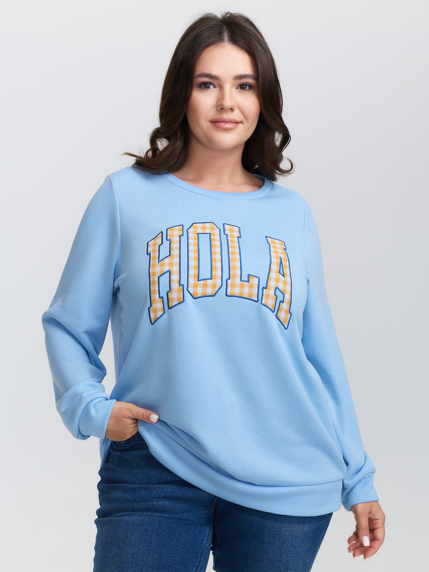 Hola Applique Embroidery Color Contrast Sweatshirt