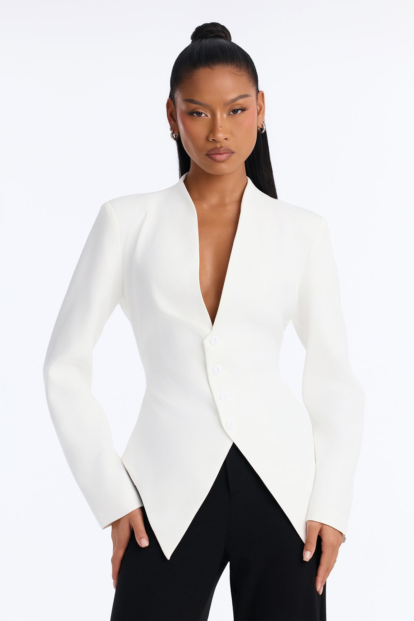 Pretty Poison Tie Back Blazer Top - White