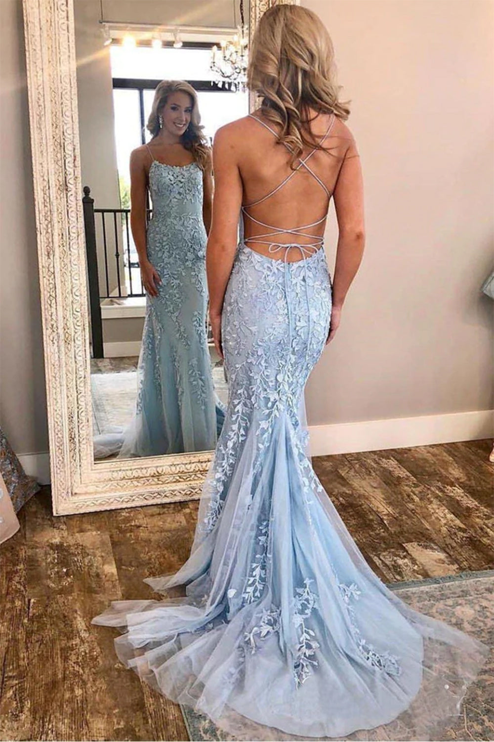 Backless Prom Dress with Mermaid Silhouette and Lace