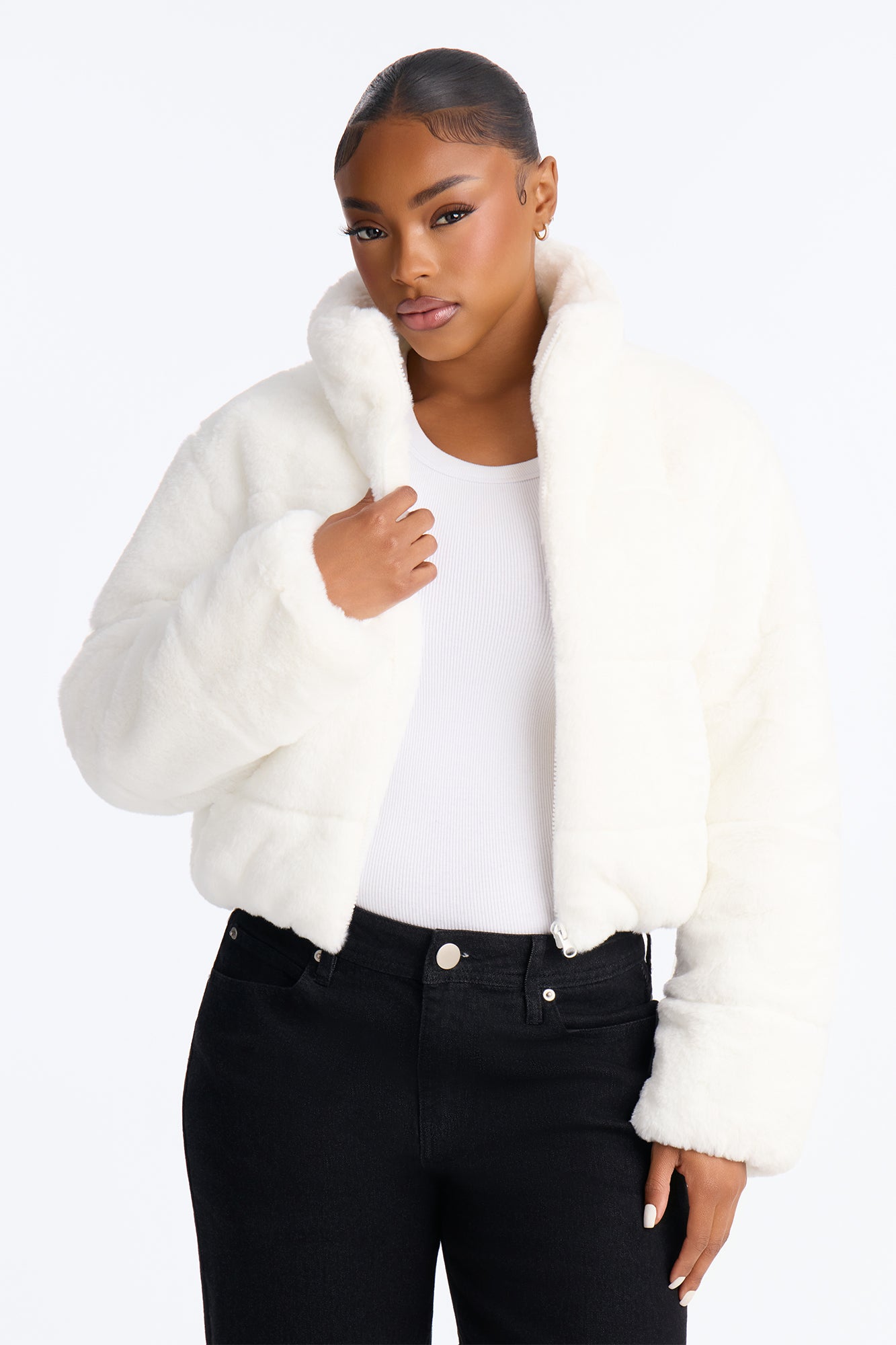 Snuggled Up Faux Fur Bomber Jacket - Ivory