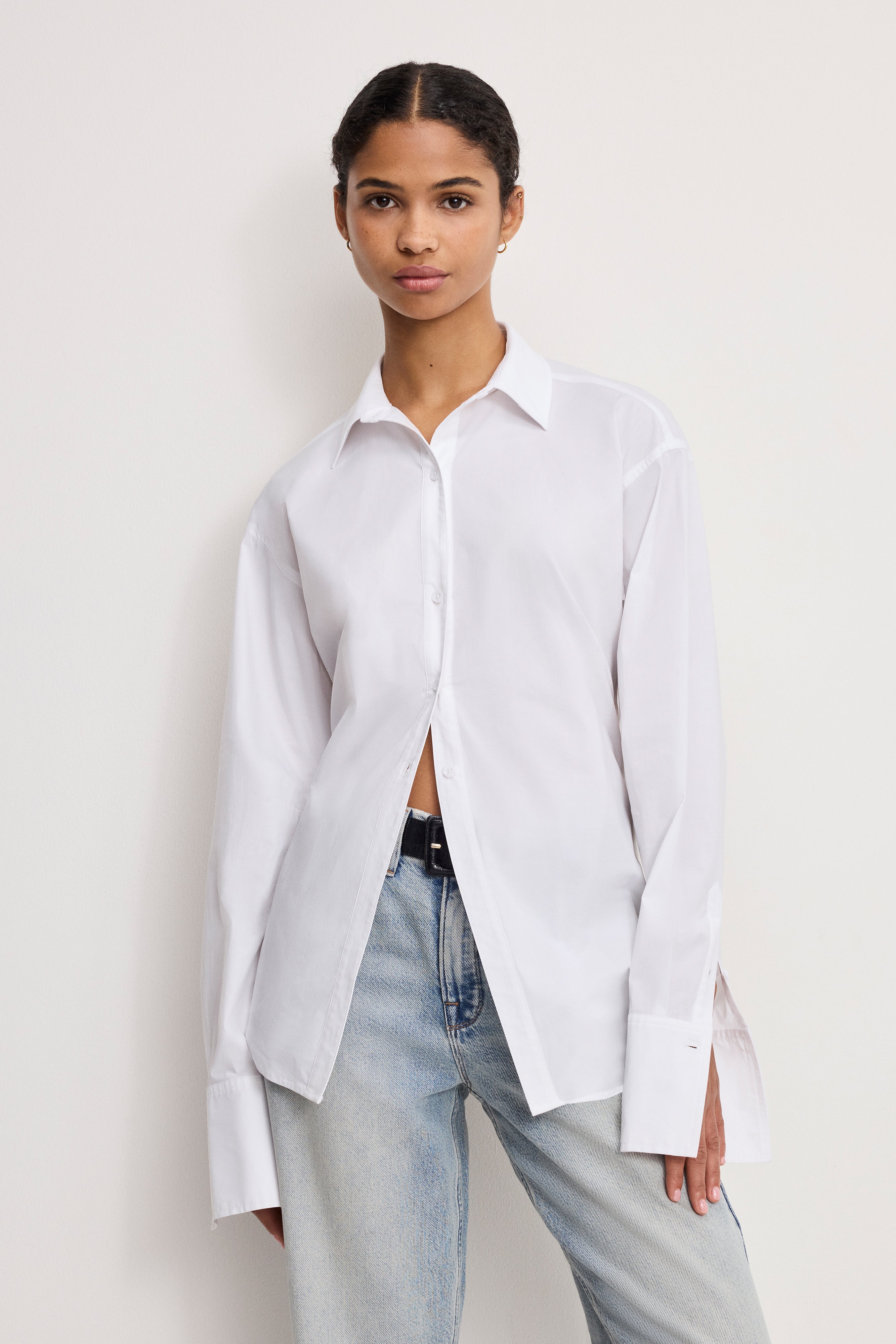 POPLIN TIE BACK SHIRT | WHITE001