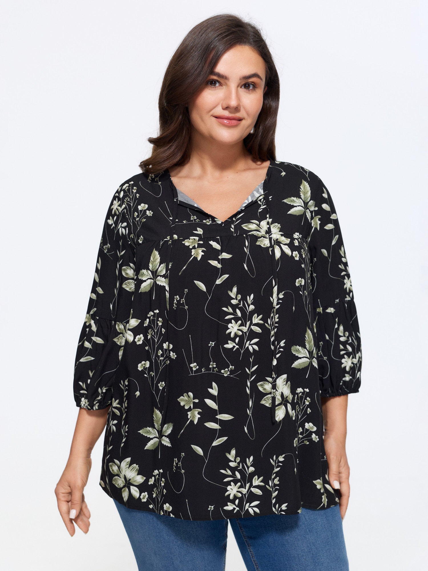 Botanical Floral Print A-Line Blouse