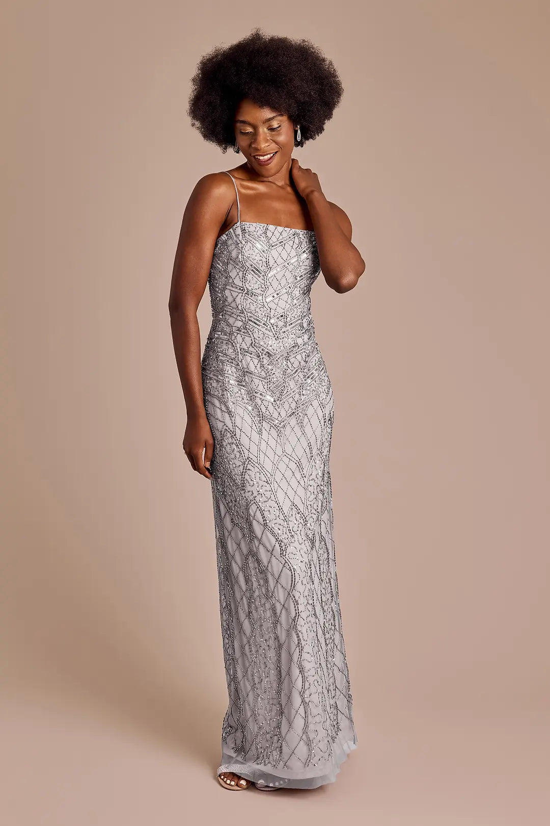 Beaded Straight Neck Sheath Dress