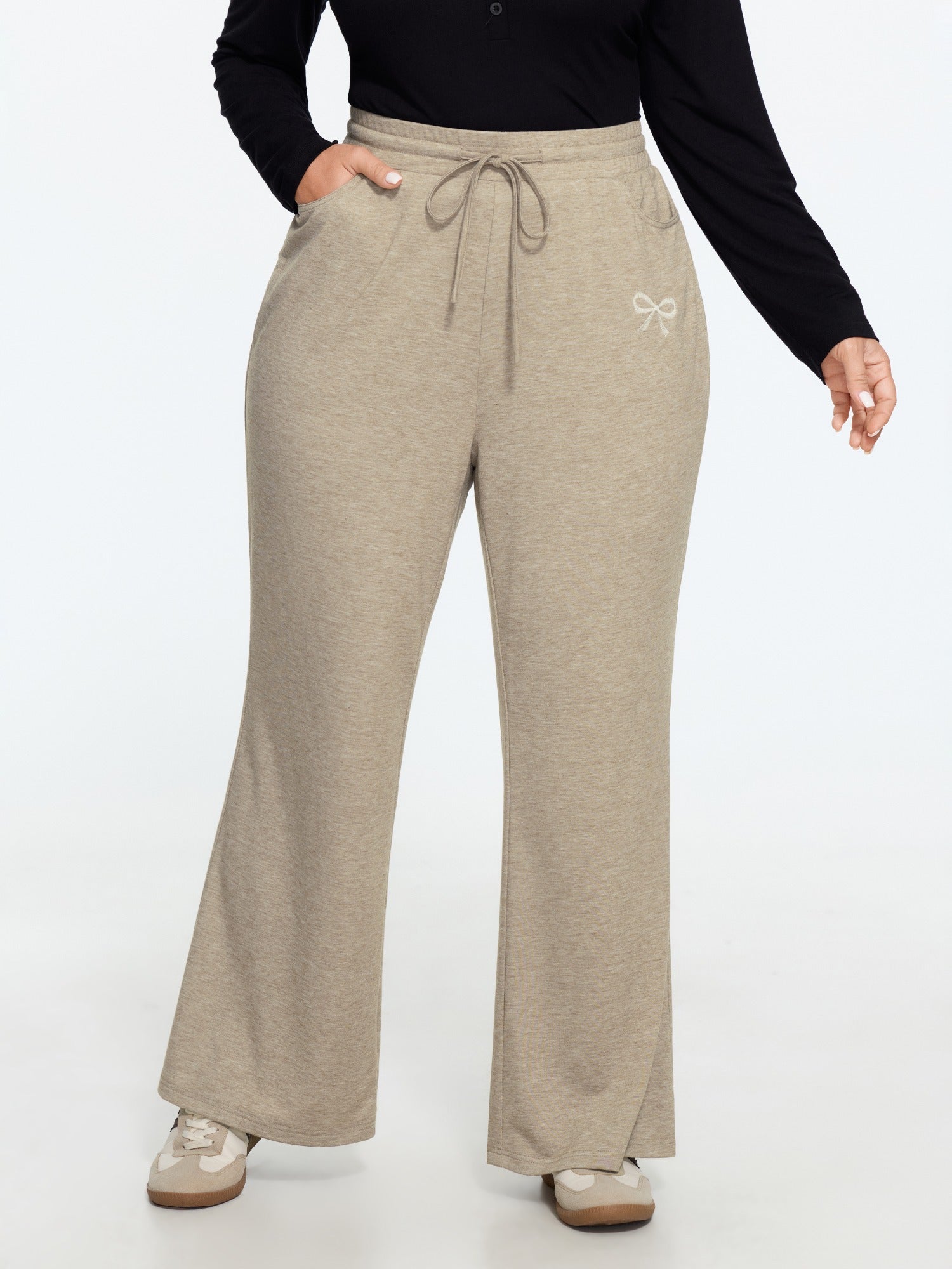 Supersoft Bow Embroidery Drawstring Waist Pants