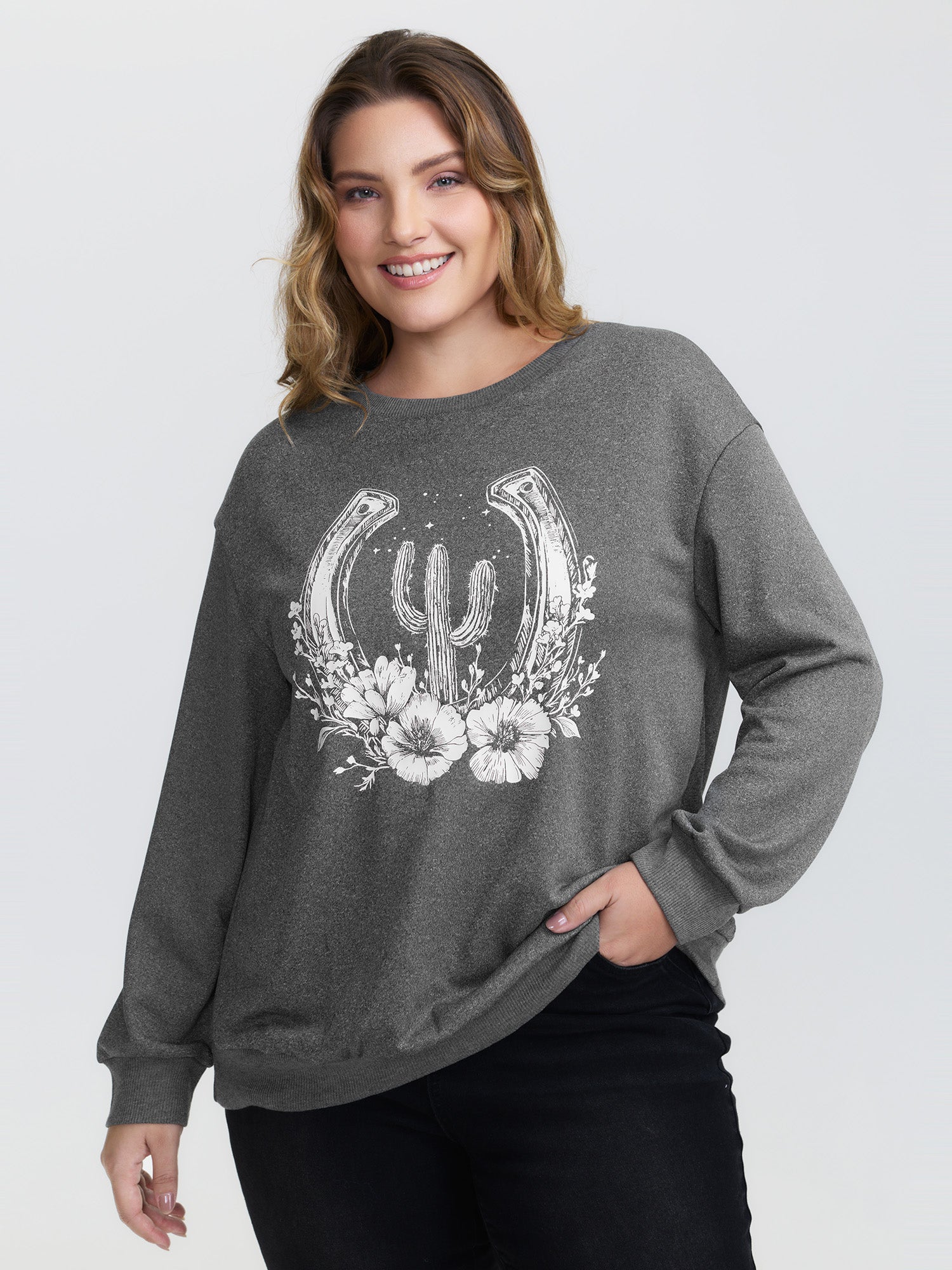 Floral Cactus Drop Shoulder Sweatshirt