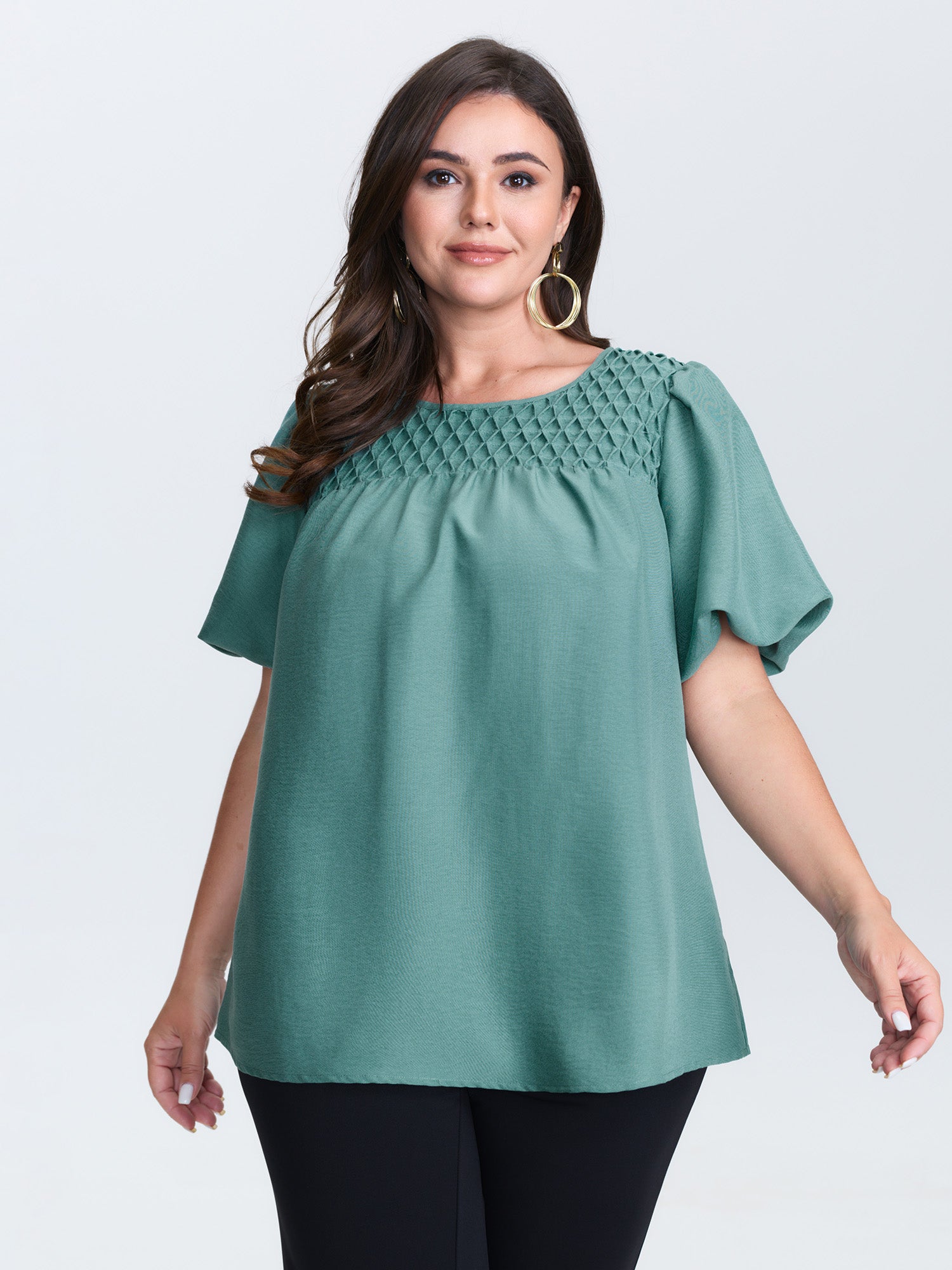 Shirred Handmade Detail Bubble Sleeve Blouse
