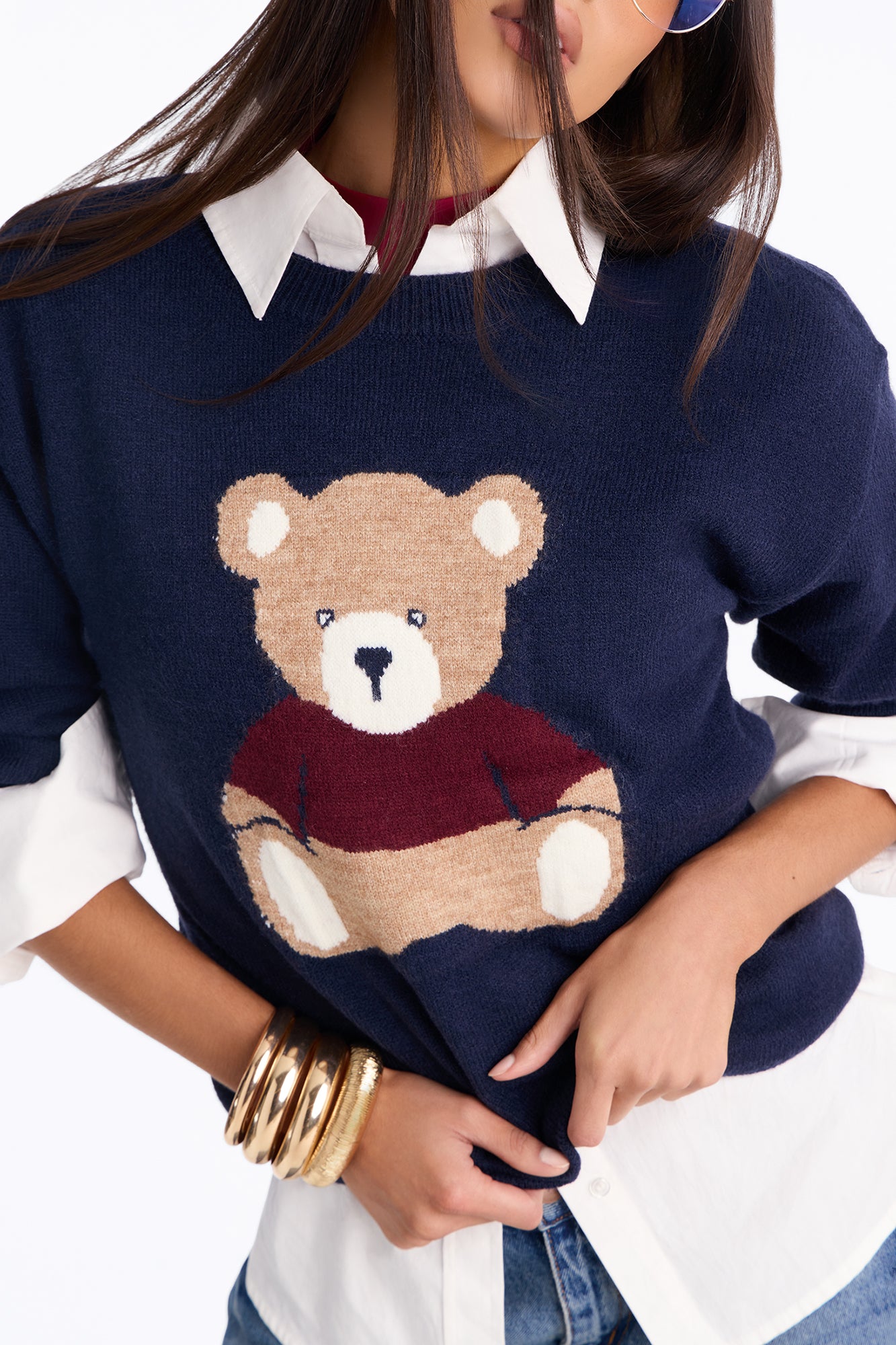 Bearly Yours Teddy Bear Pullover Sweater - Navy