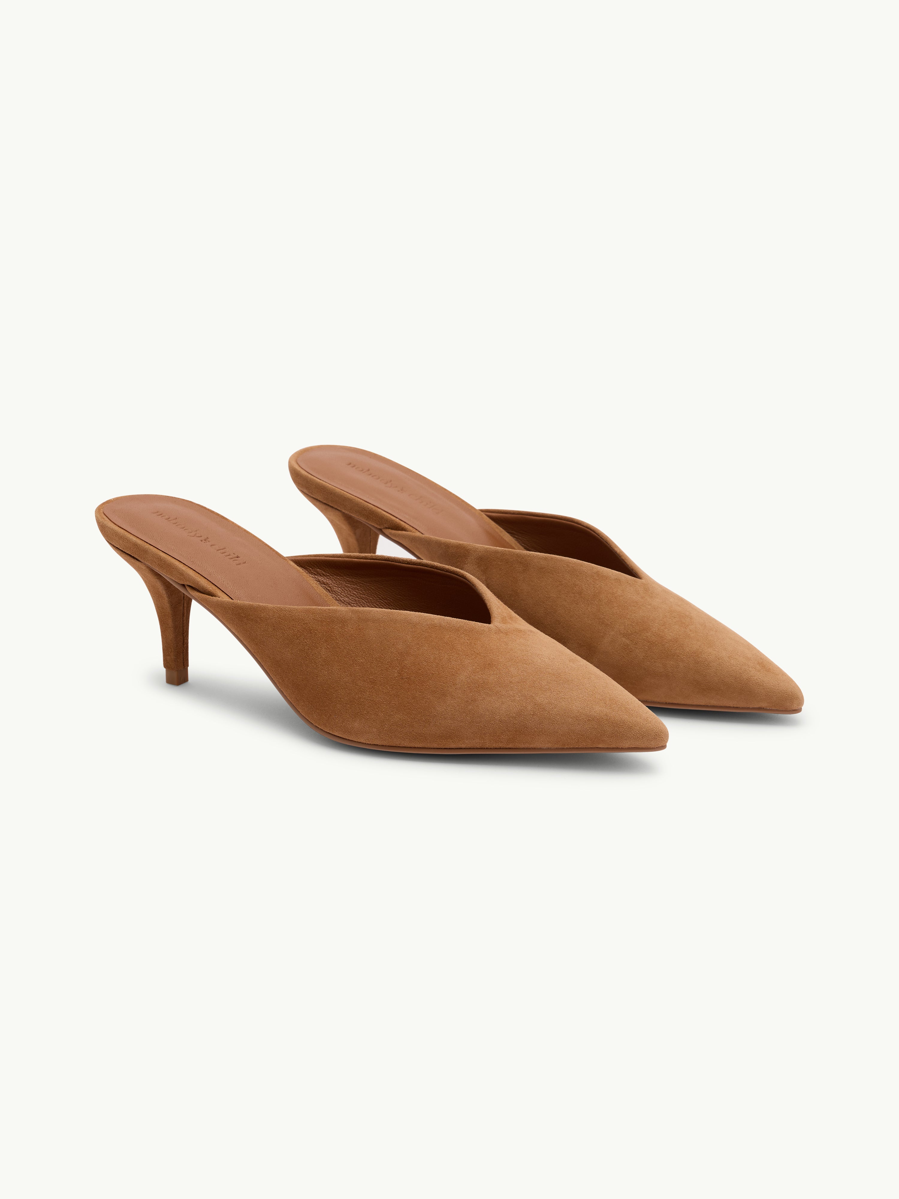 Tan Suede Heeled Mules