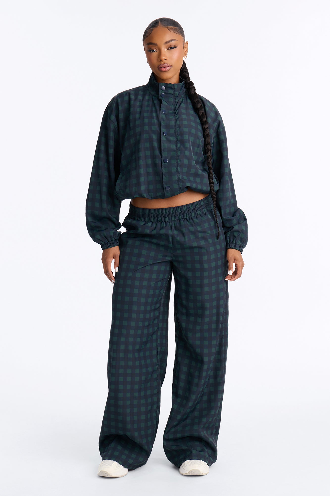 Ellie Plaid Windbreaker Pant Set - Navy/combo