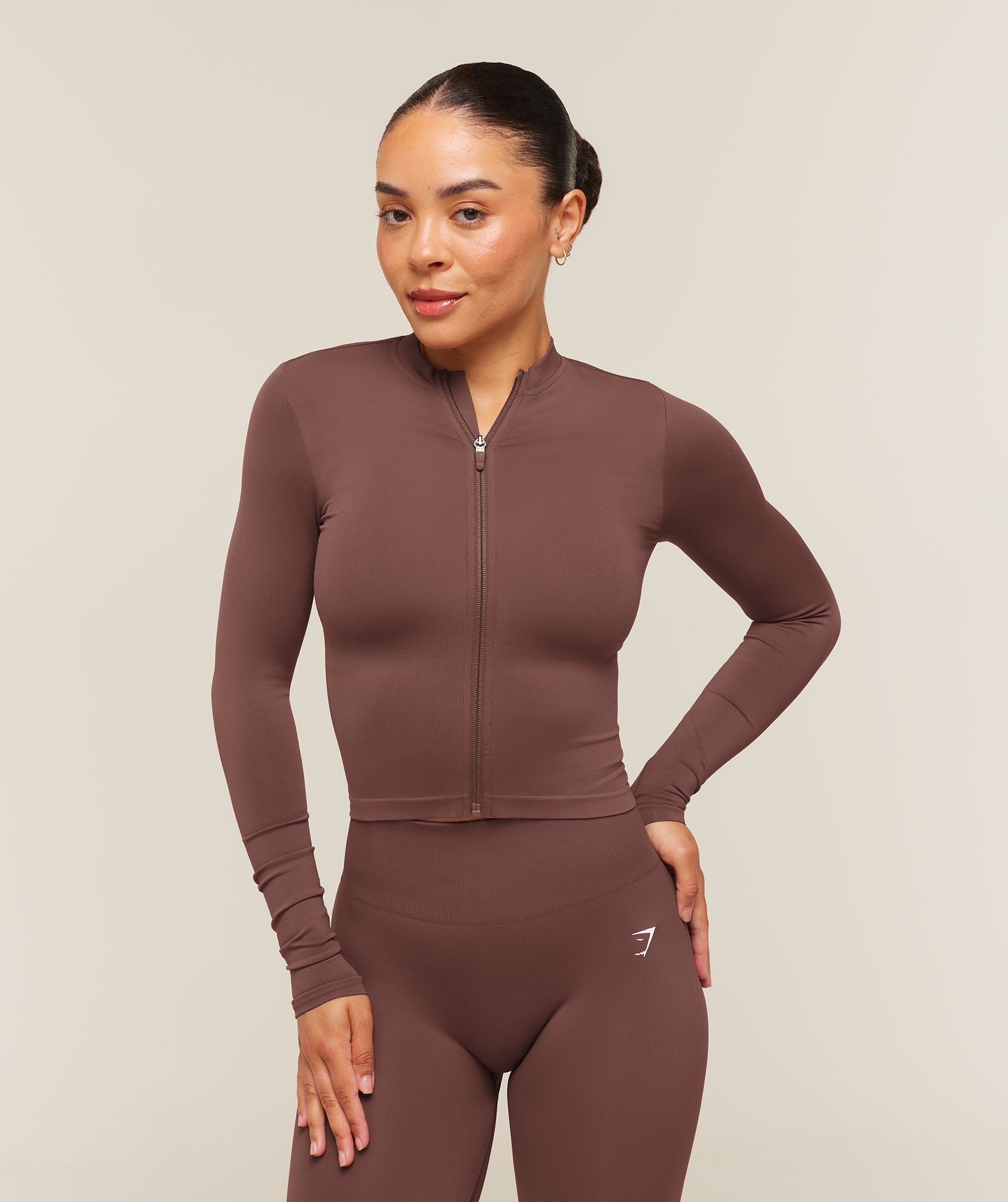 Gymshark Everyday Seamless Zip Tracktop - Espresso Brown