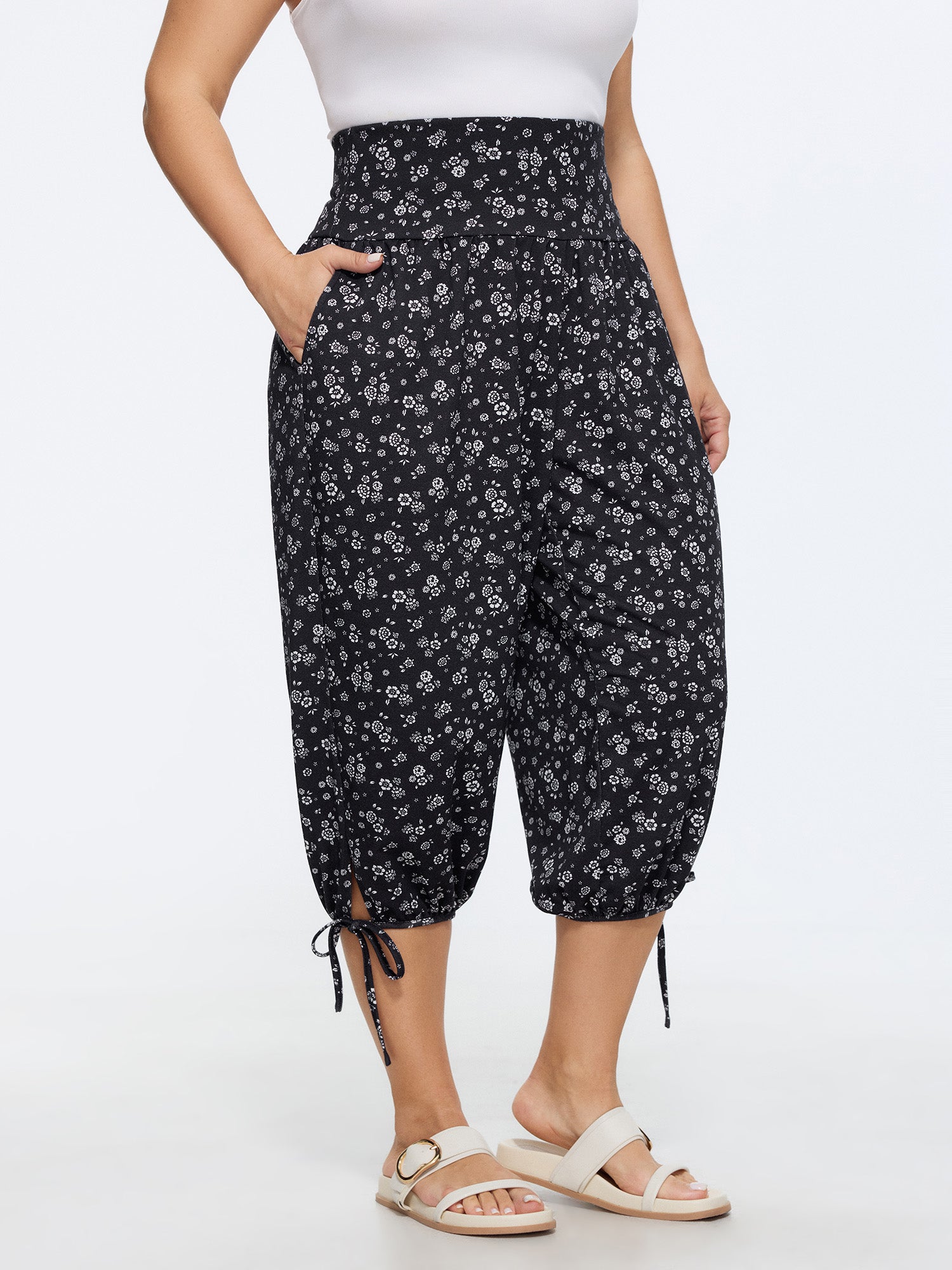 Ditsy Floral Print Drawstring Hem Jogger Pants