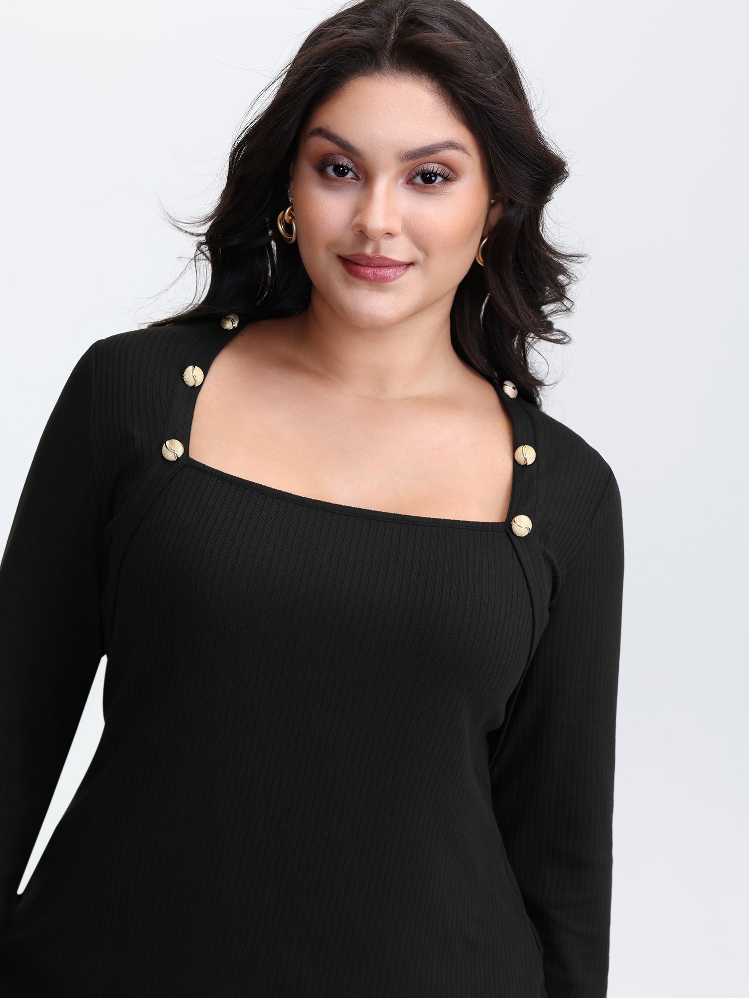 Supersoft Metallic Button Solid Knit Top