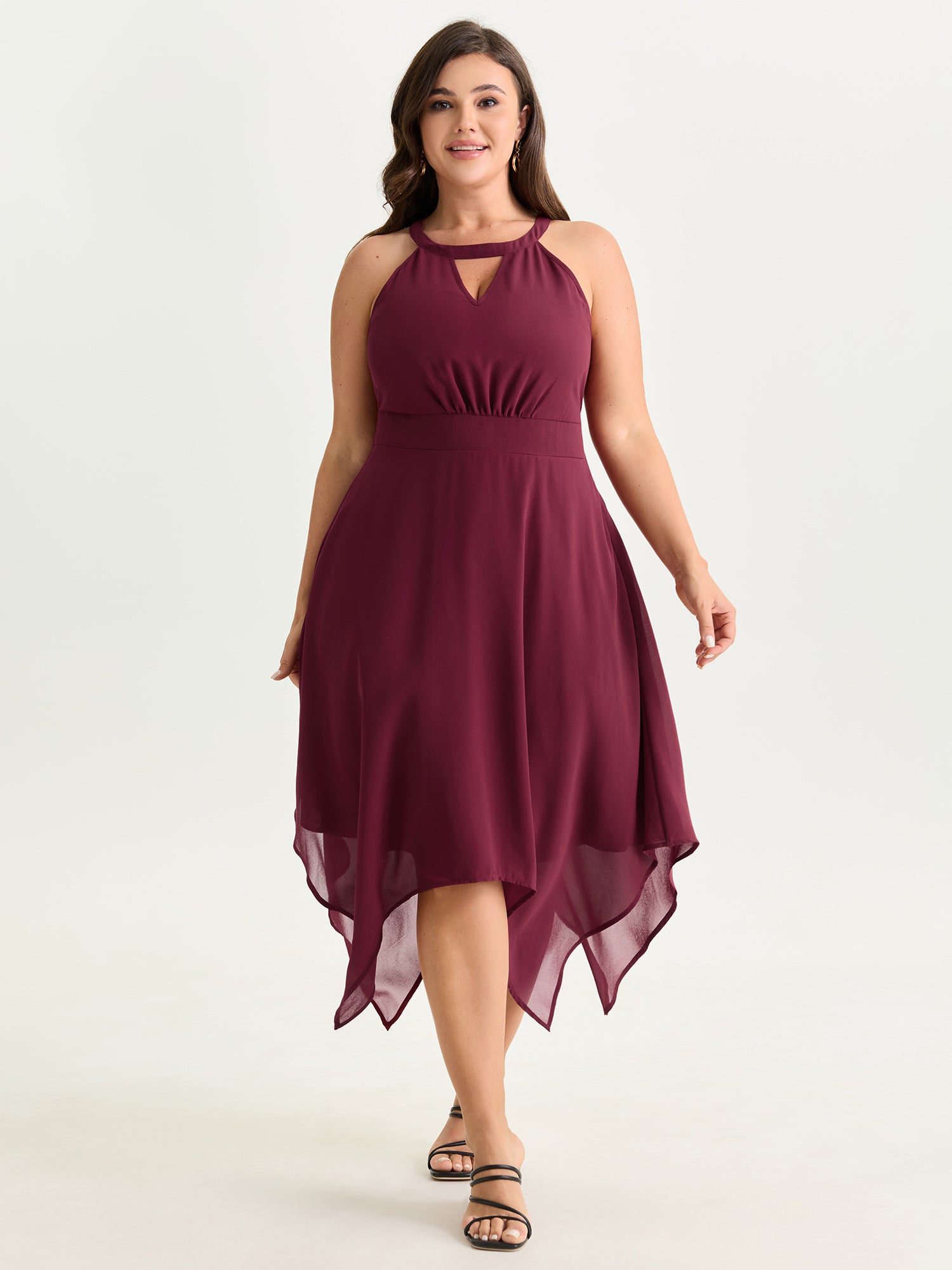 Halter Neckline Handkerchief Hem Midi Dress