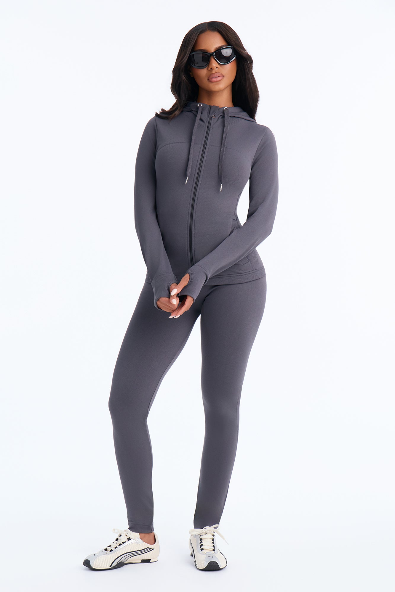 Maddie Zip Up Seamless Legging Set - Charcoal