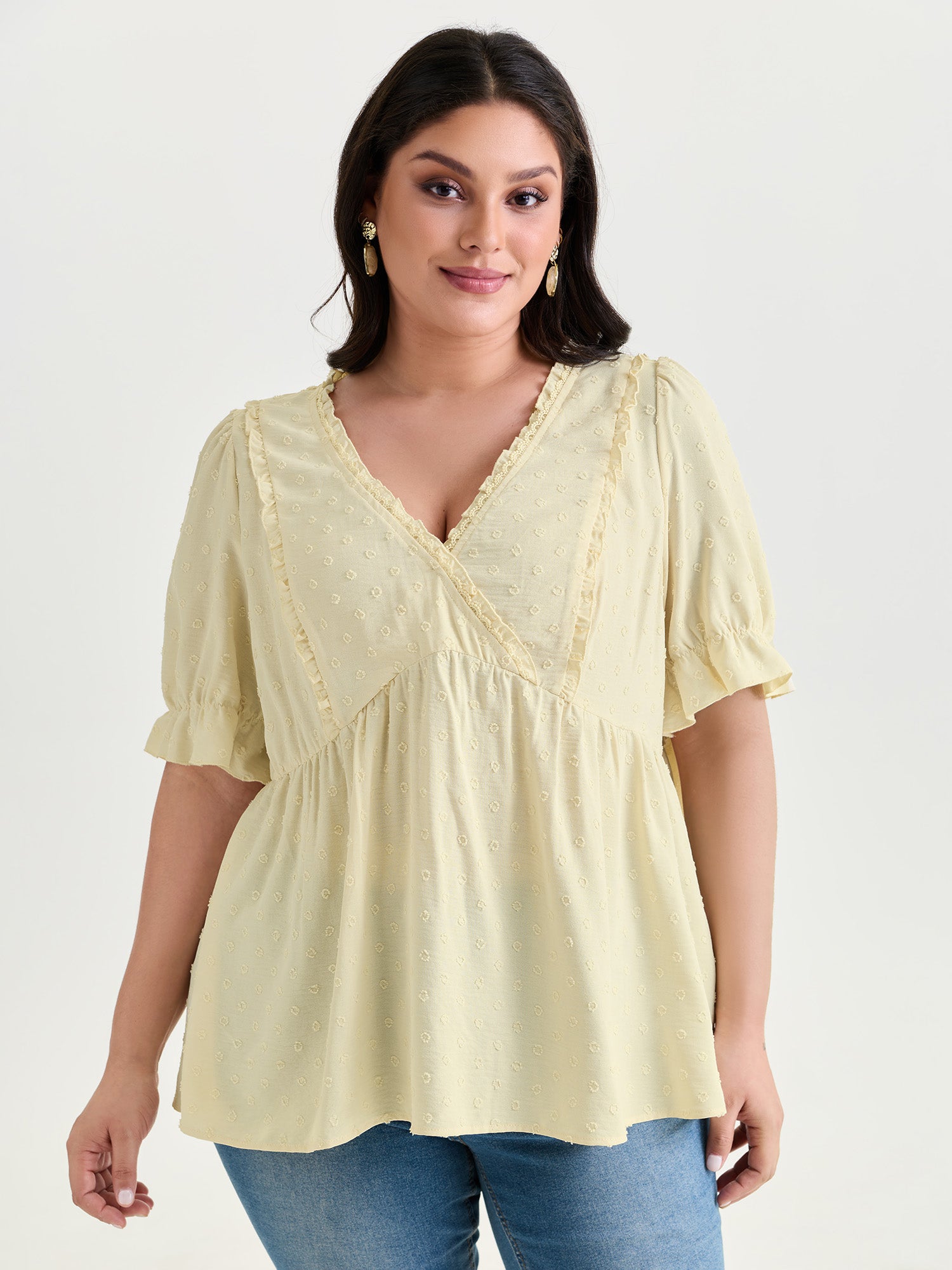 Dot Textured Ruffled Edge Blouse
