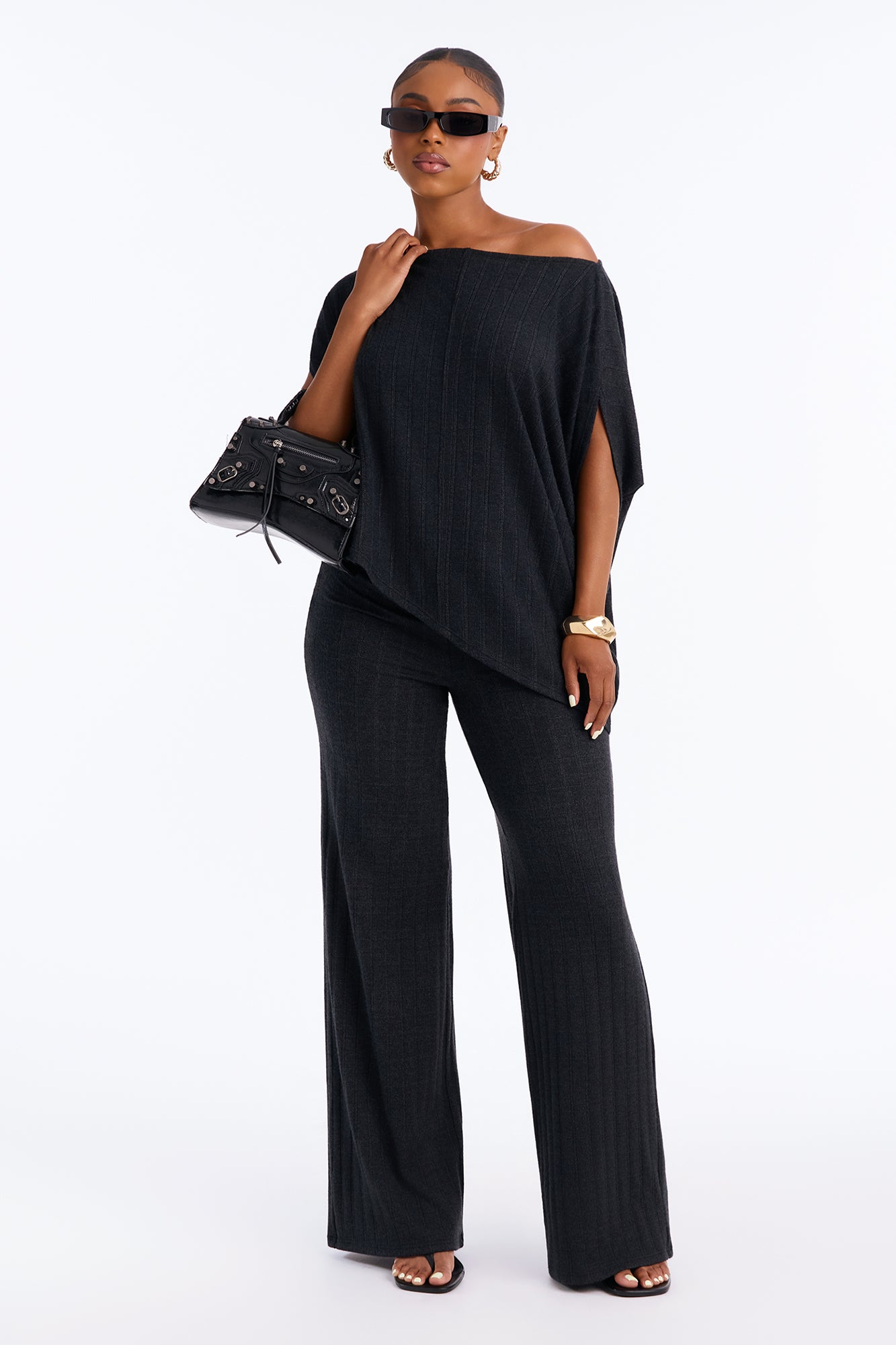 Elle Asymmetrical Pant Set - Black