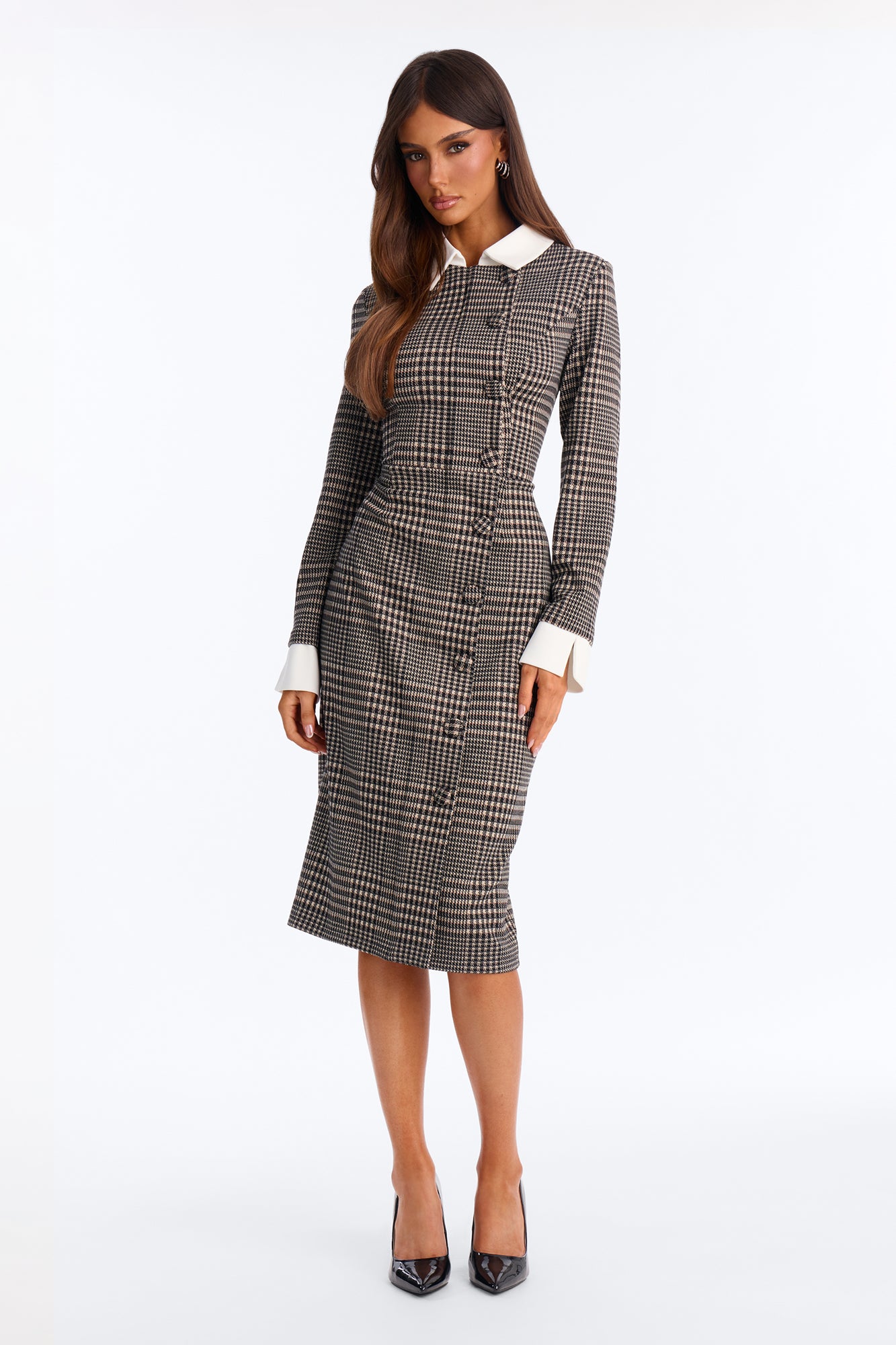 Pay Me In Plaid Blazer Midi Dress - Black/combo