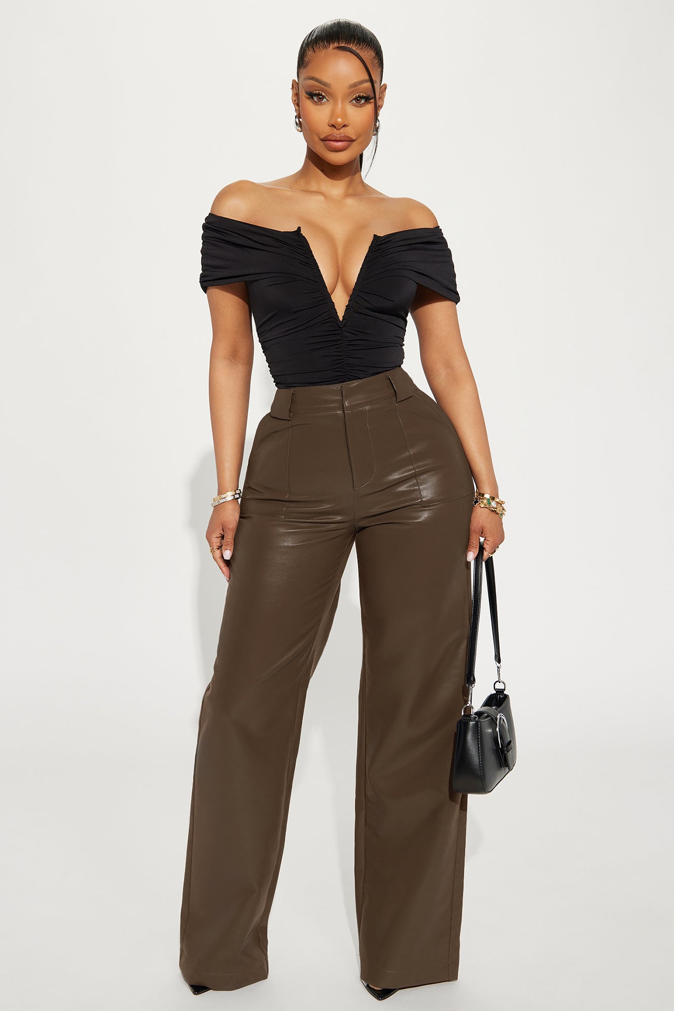 Tailored For You Faux Leather Pant - Caffe