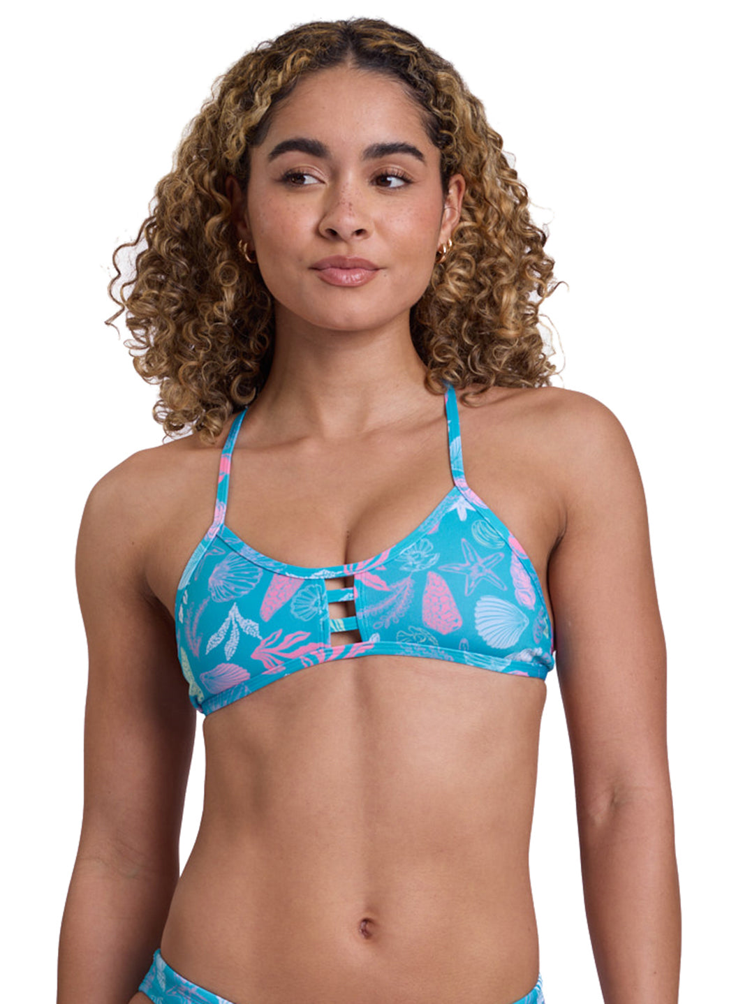 JOLYN Women's Coral Blush Tomcat Printed Bikini Top