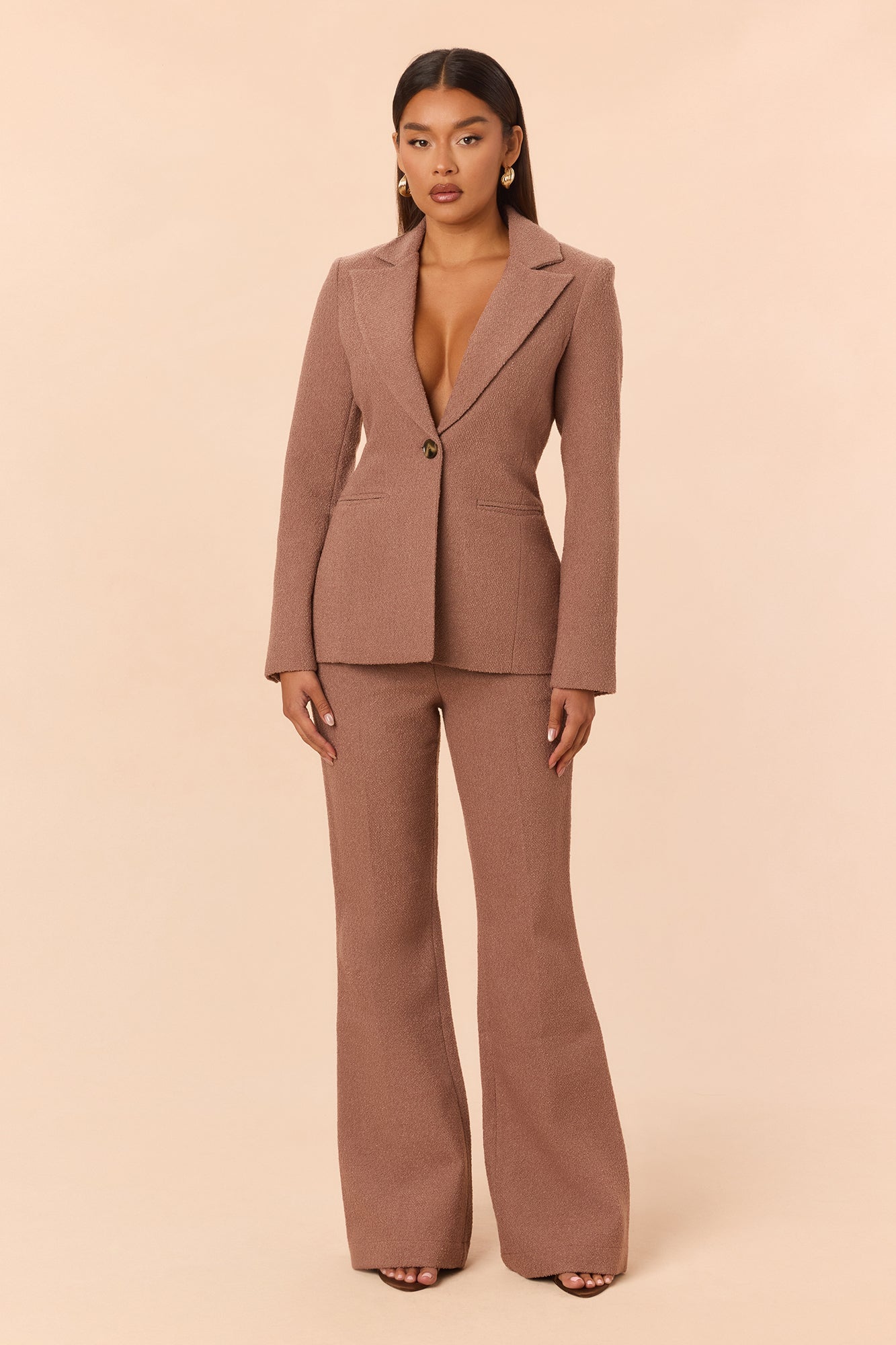 Corinna Tweed Blazer Pant Set - Mocha