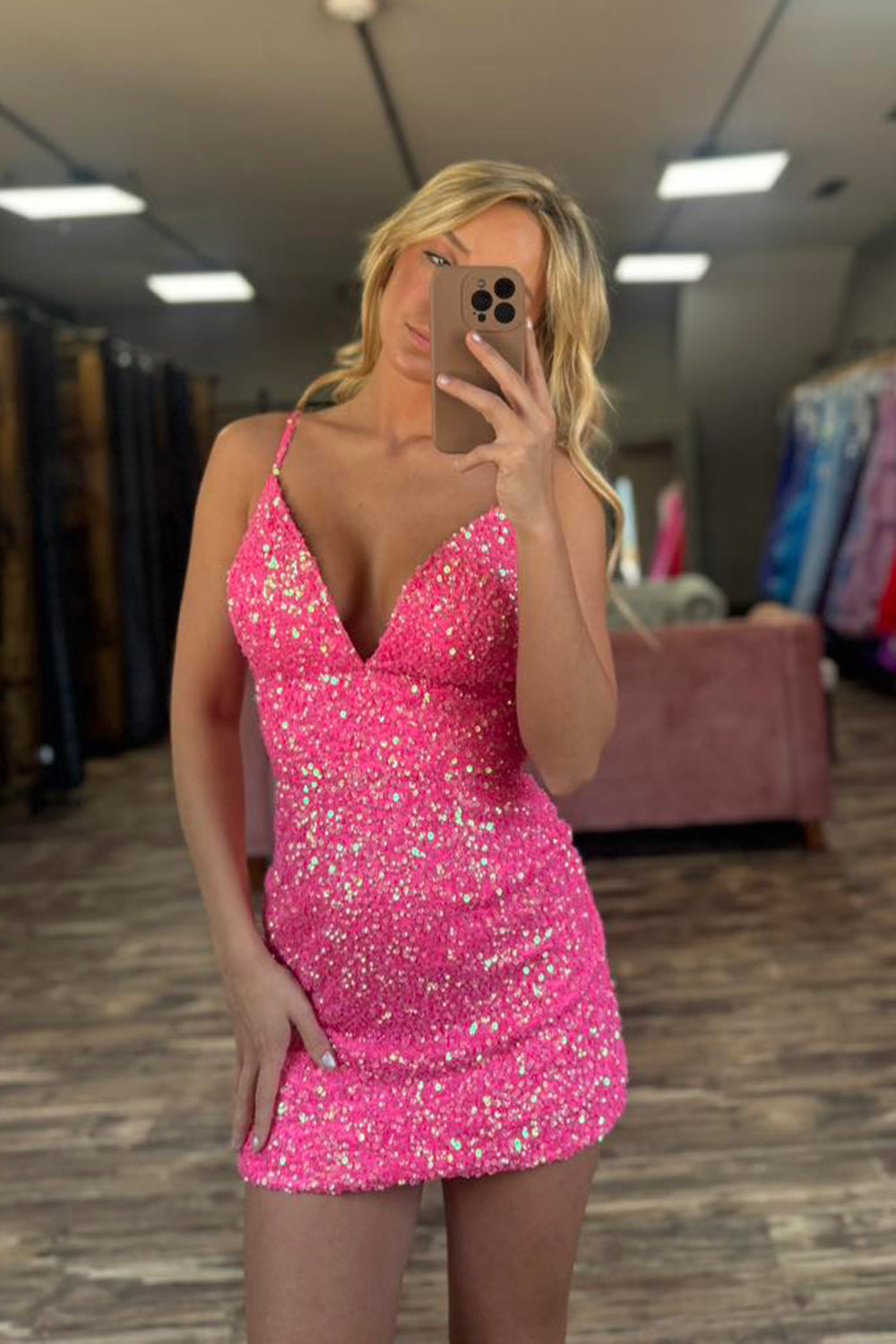 Sparkly Fuchsia Sequins Tight Short Homecoming Dress/Mini Dress
