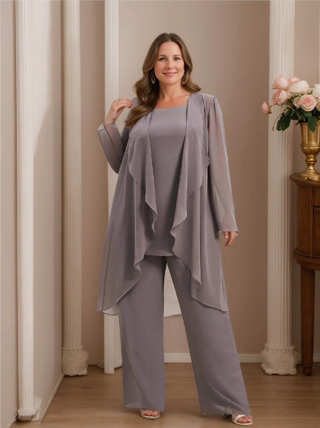 Beautiful Mother of the Bride Pantsuits in Chiffon with Jacket