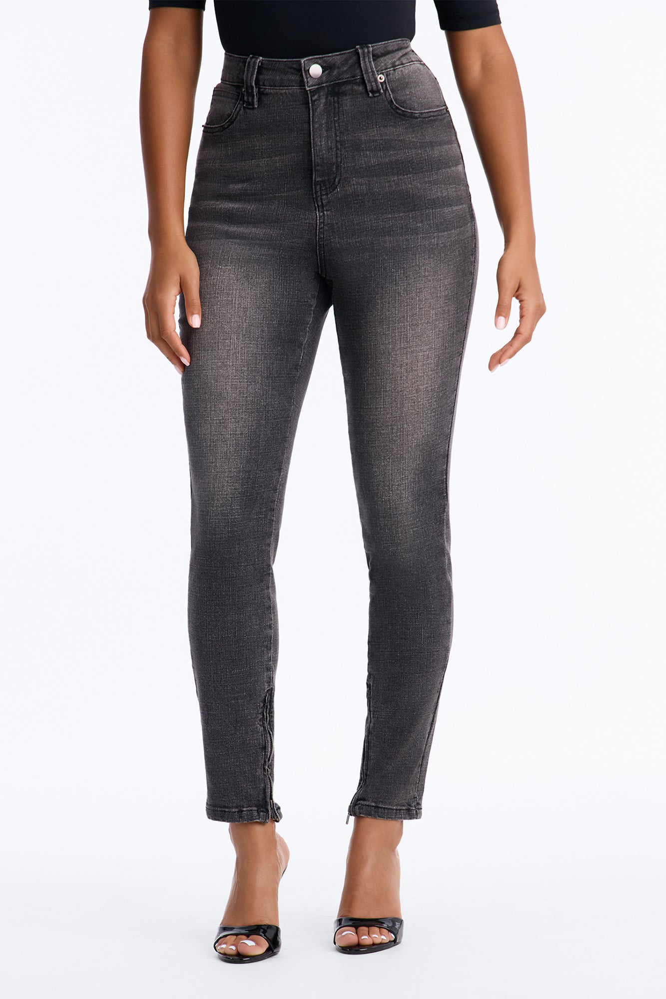 Wynwood High Rise Zipped Skinny Jeans - Grey