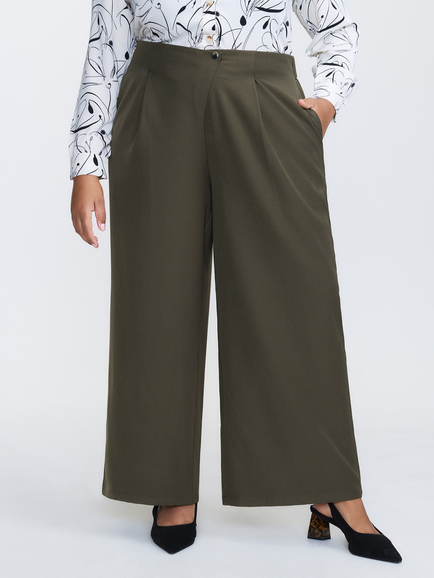 Stretchy Back Waistband Wide-Leg Pants