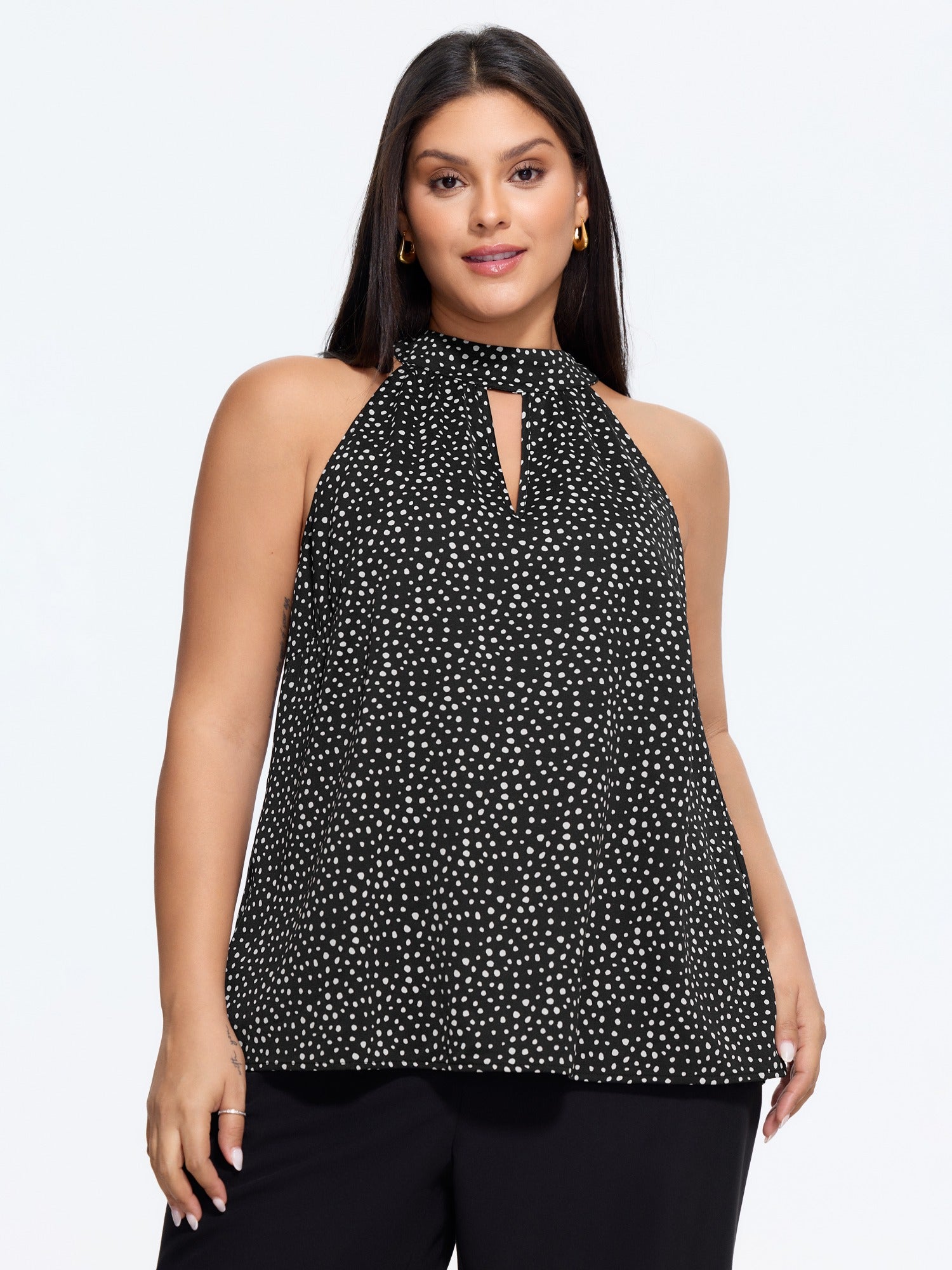 Polka Dot Keyhole Neck Tank Top