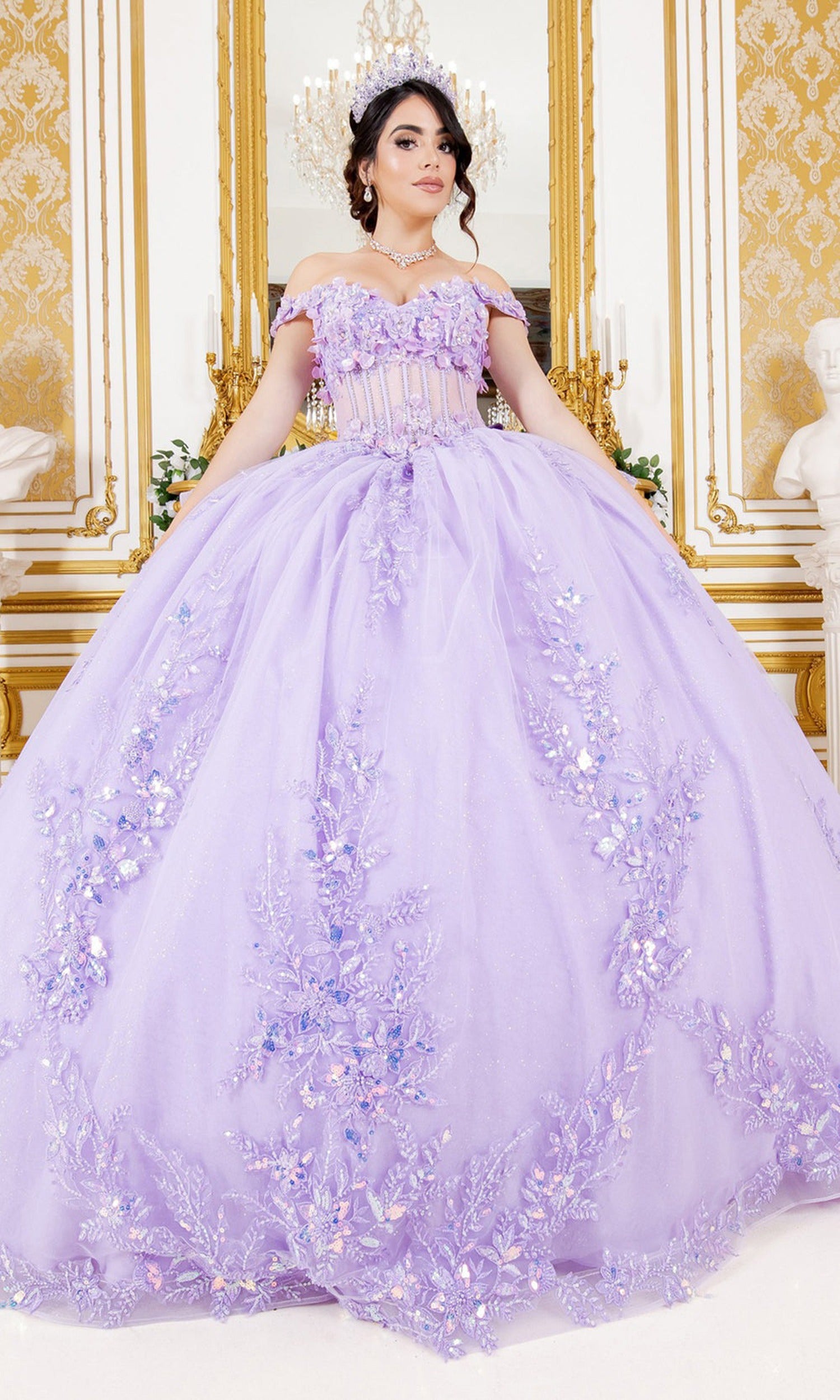 Cinderella Couture 8160J - Off Shoulder 3D Floral Ball Gown