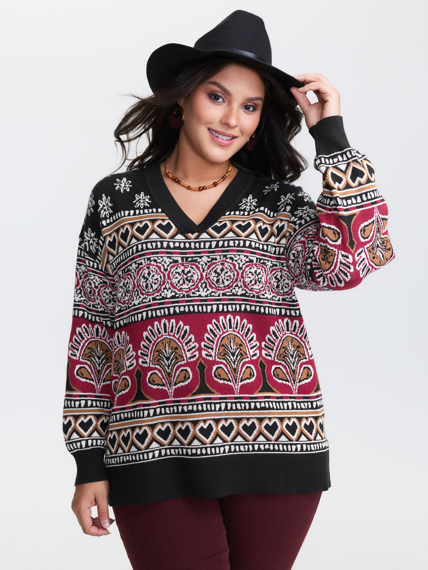 Supersoft Boho Pattern Jacquard Pullover