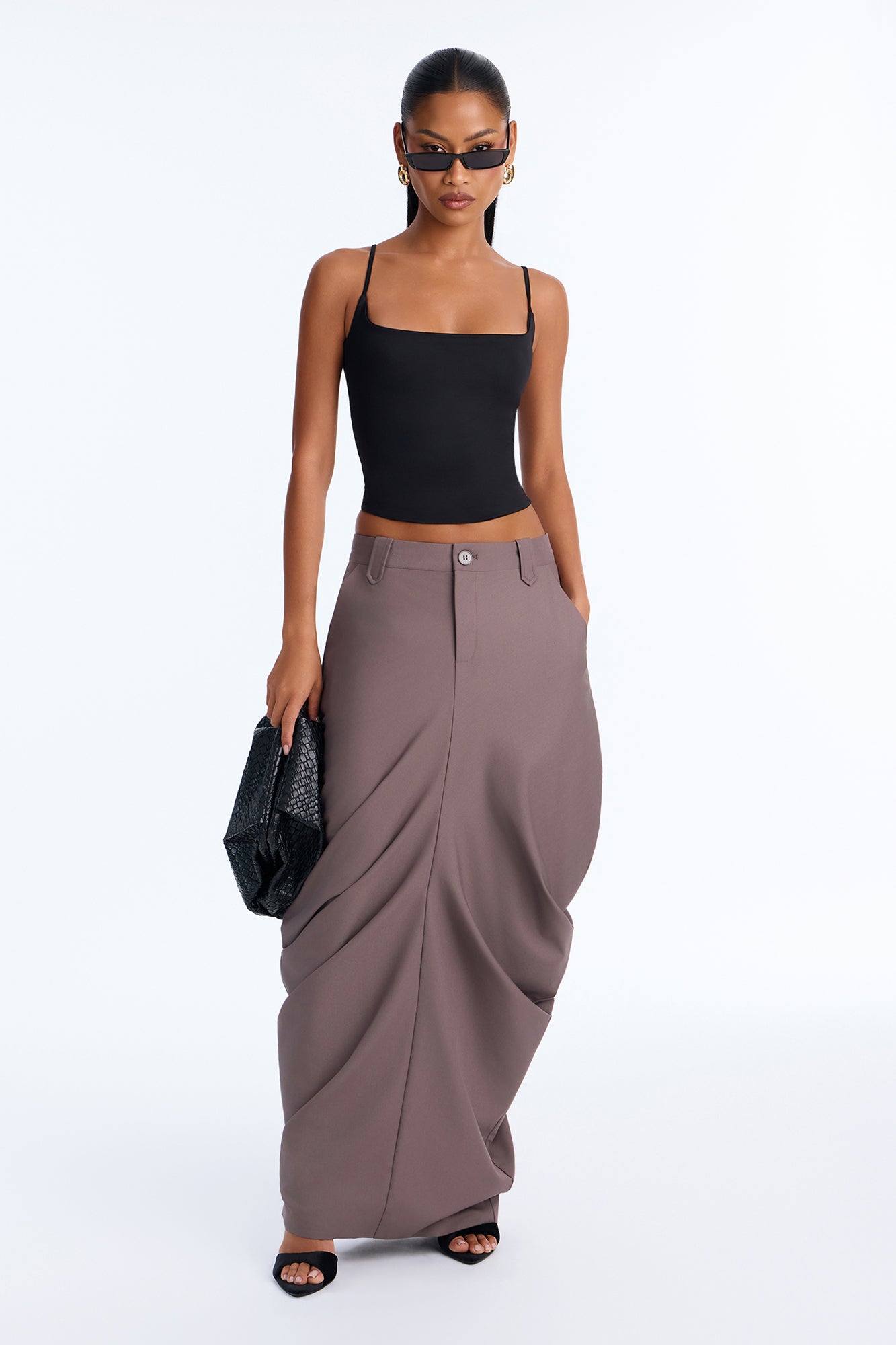 Nadia Draped Trouser Maxi Skirt - Charcoal