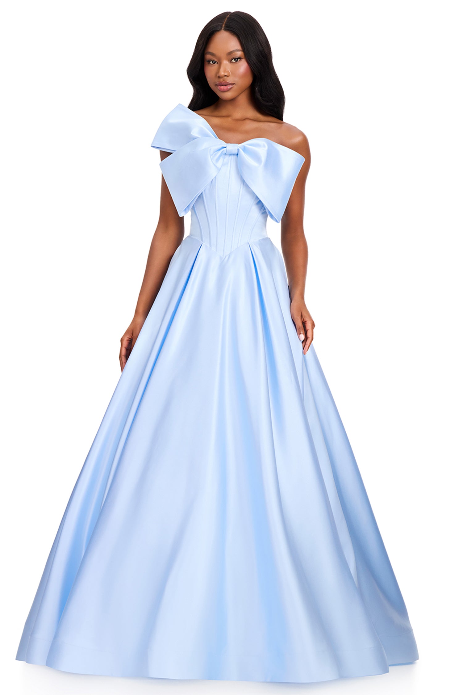 Ashley Lauren 12395 - Asymmetric Bow Satin Prom Ballgown
