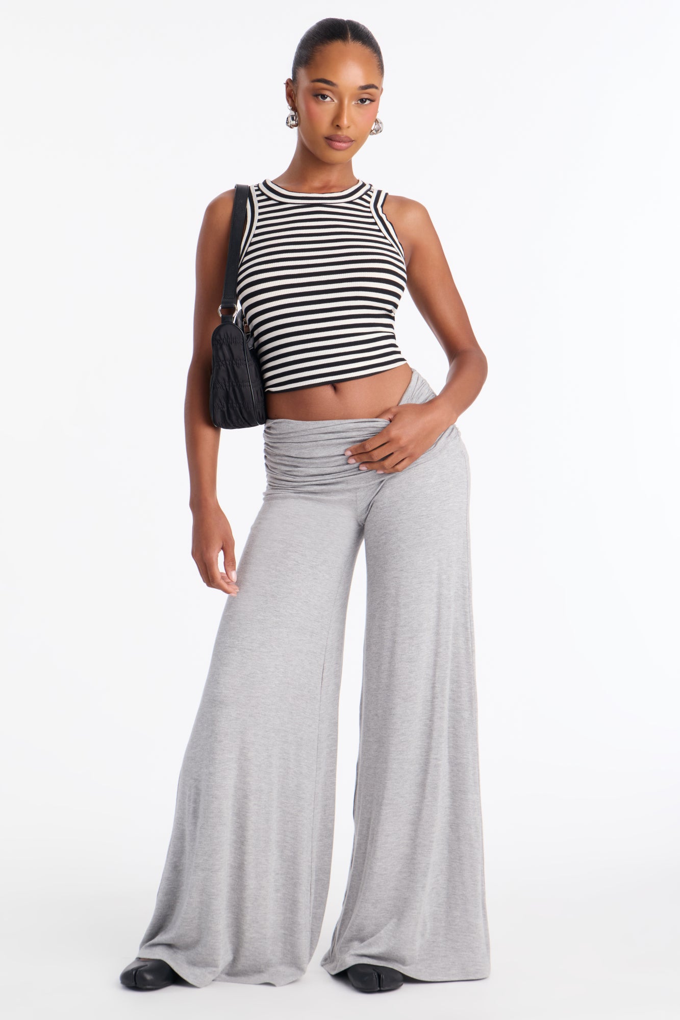 Raquelle Ruched Wide Leg Pant - Heather Grey