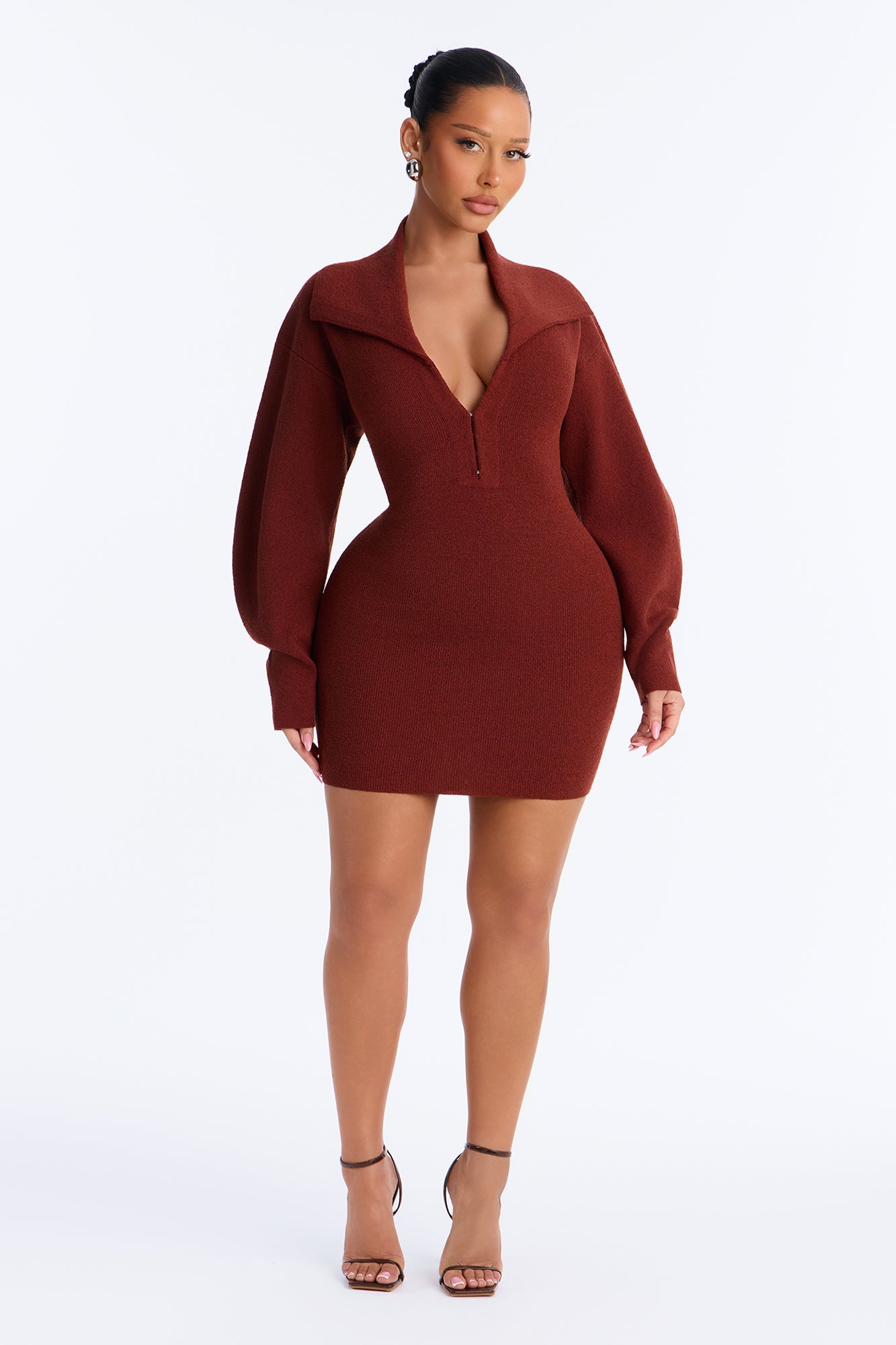 Sophie Soft Form Sweater Mini Dress - Brown