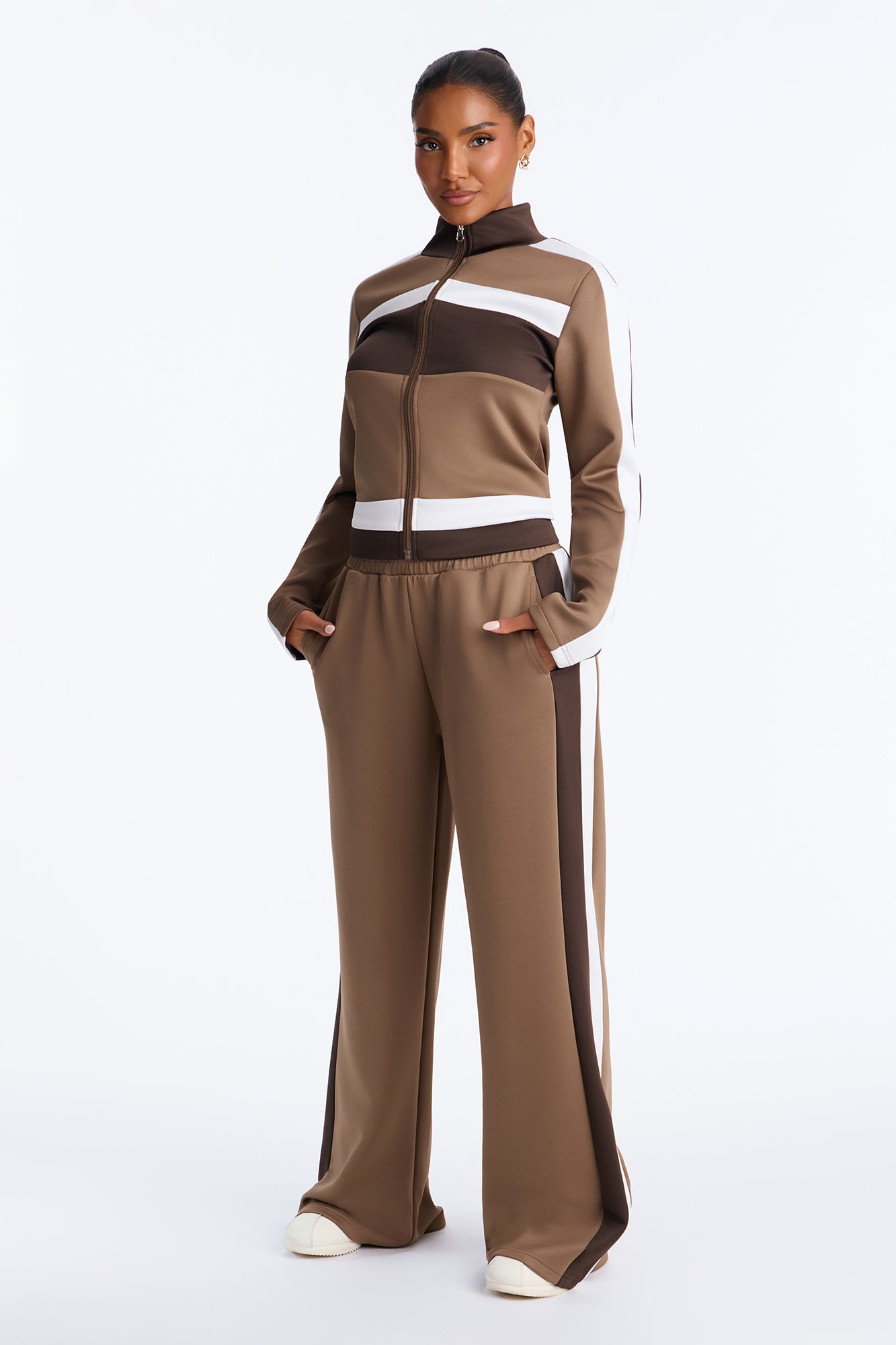 Track It Down Scuba Pant Set - Taupe/combo