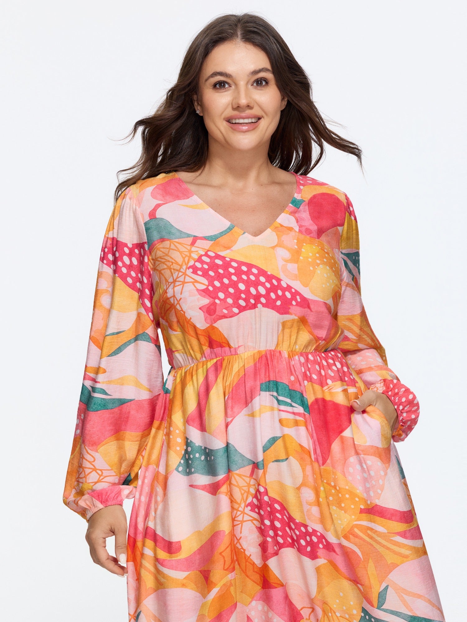 Supersoft Abstract Floral Print Pocket Midi Dress