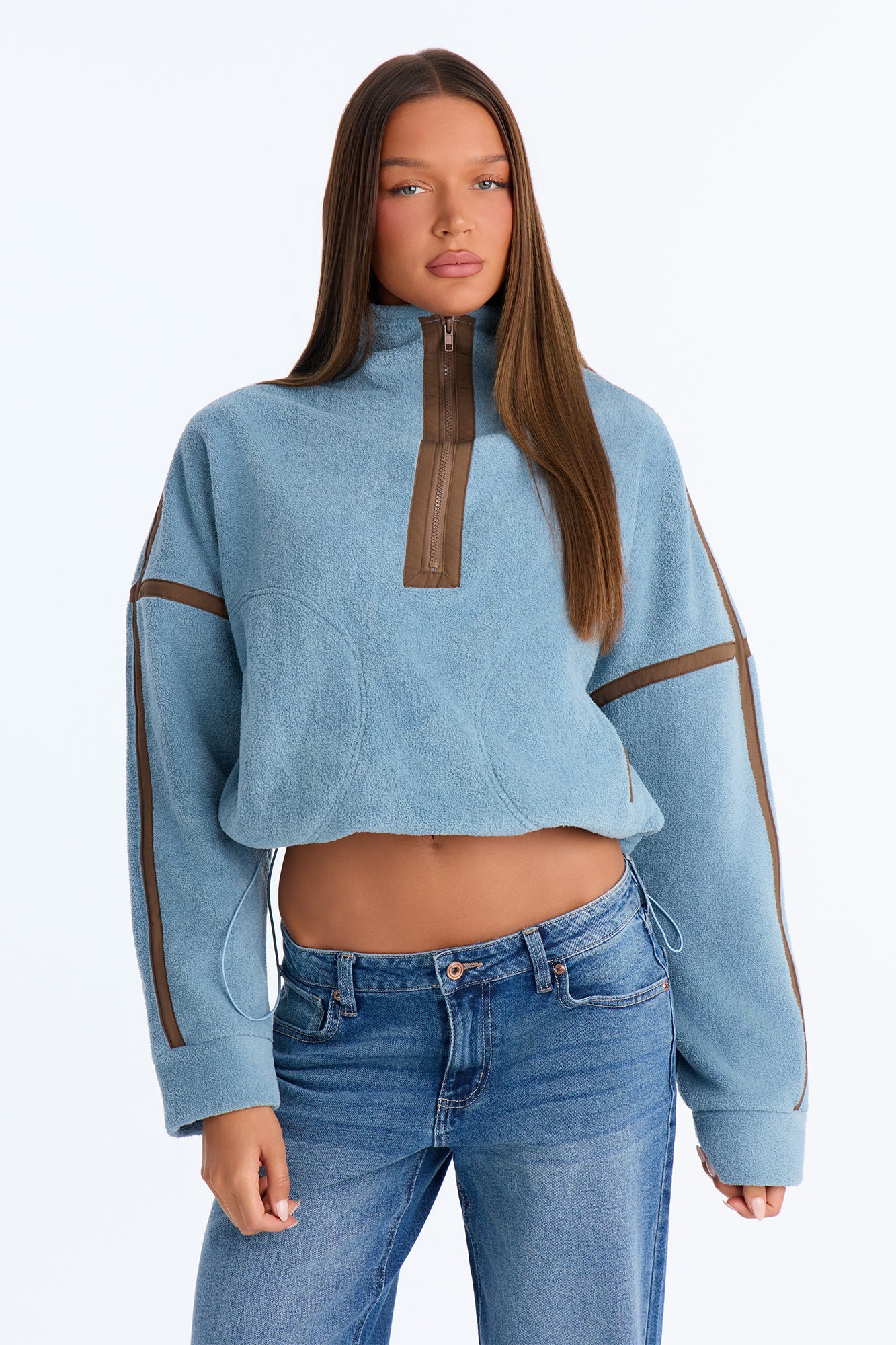 Keeping It Cozy Colorblock Polar Fleece Pullover Jacket - Blue/combo