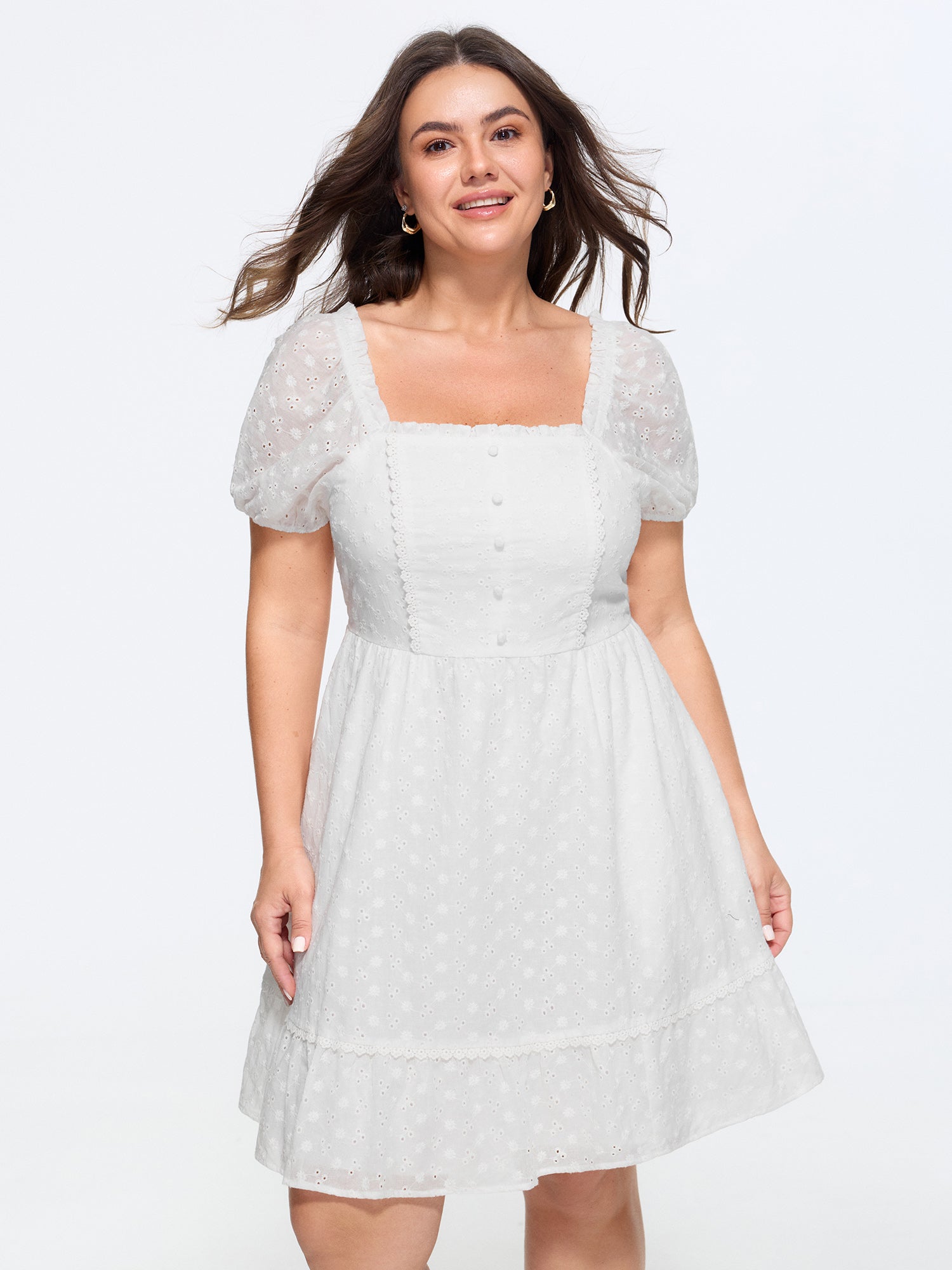 Cotton Lace Textured Ruffled Hem Mini Dress