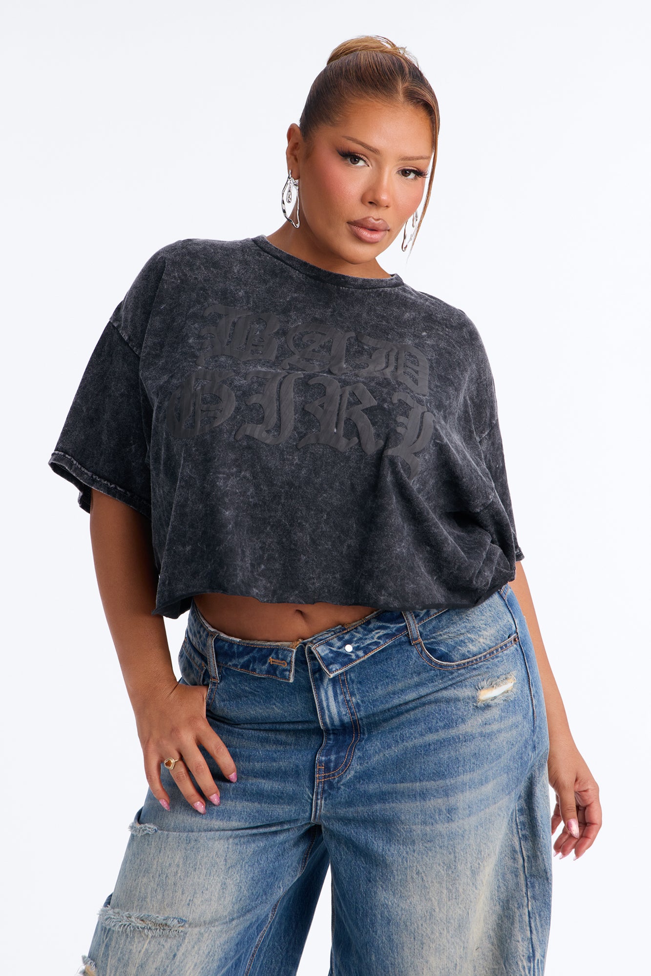 Bad Girl Washed Puff Print Tee - Black