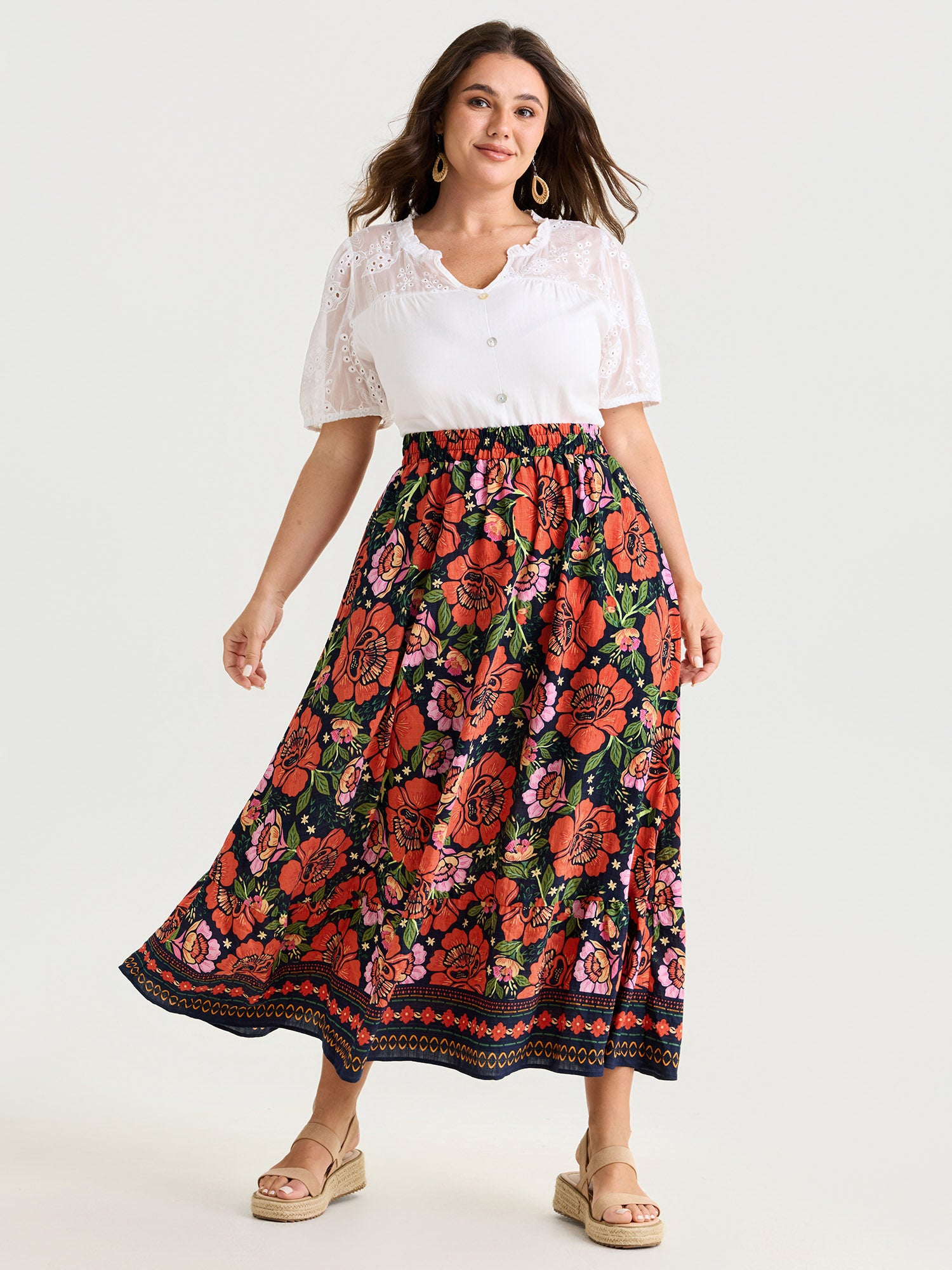 Vibrant Floral Print Flowy Maxi Skirt