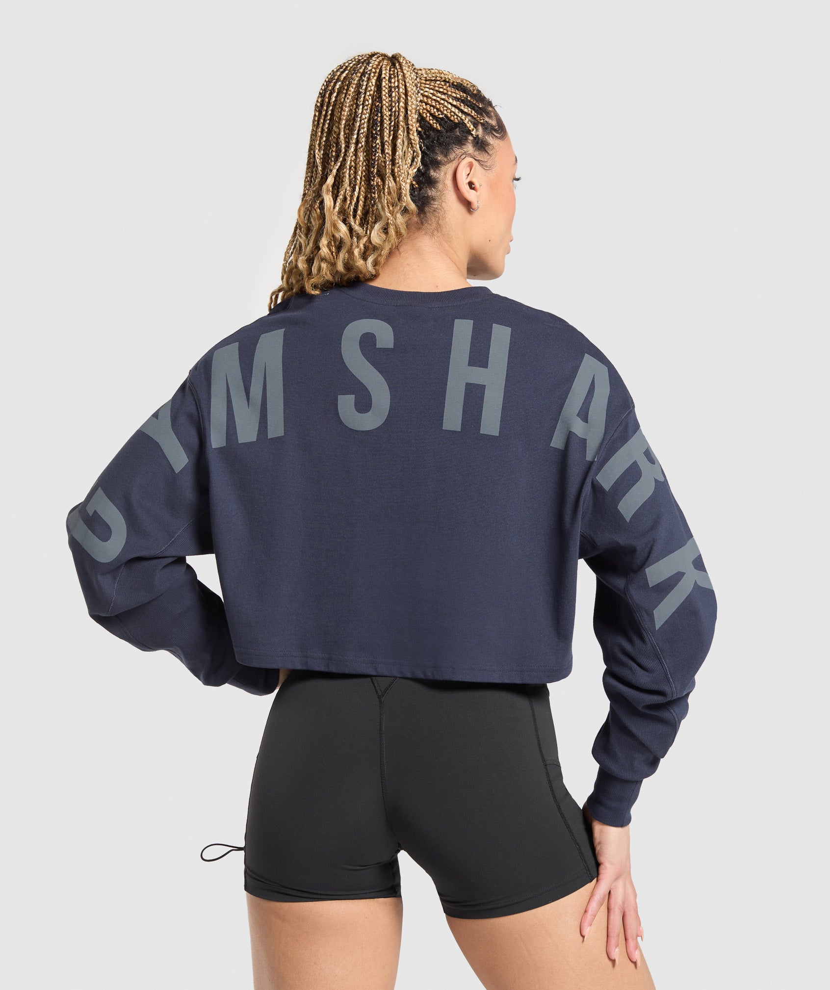 Gymshark Wordmark Graphic Long Sleeve Top - Heavy Blue