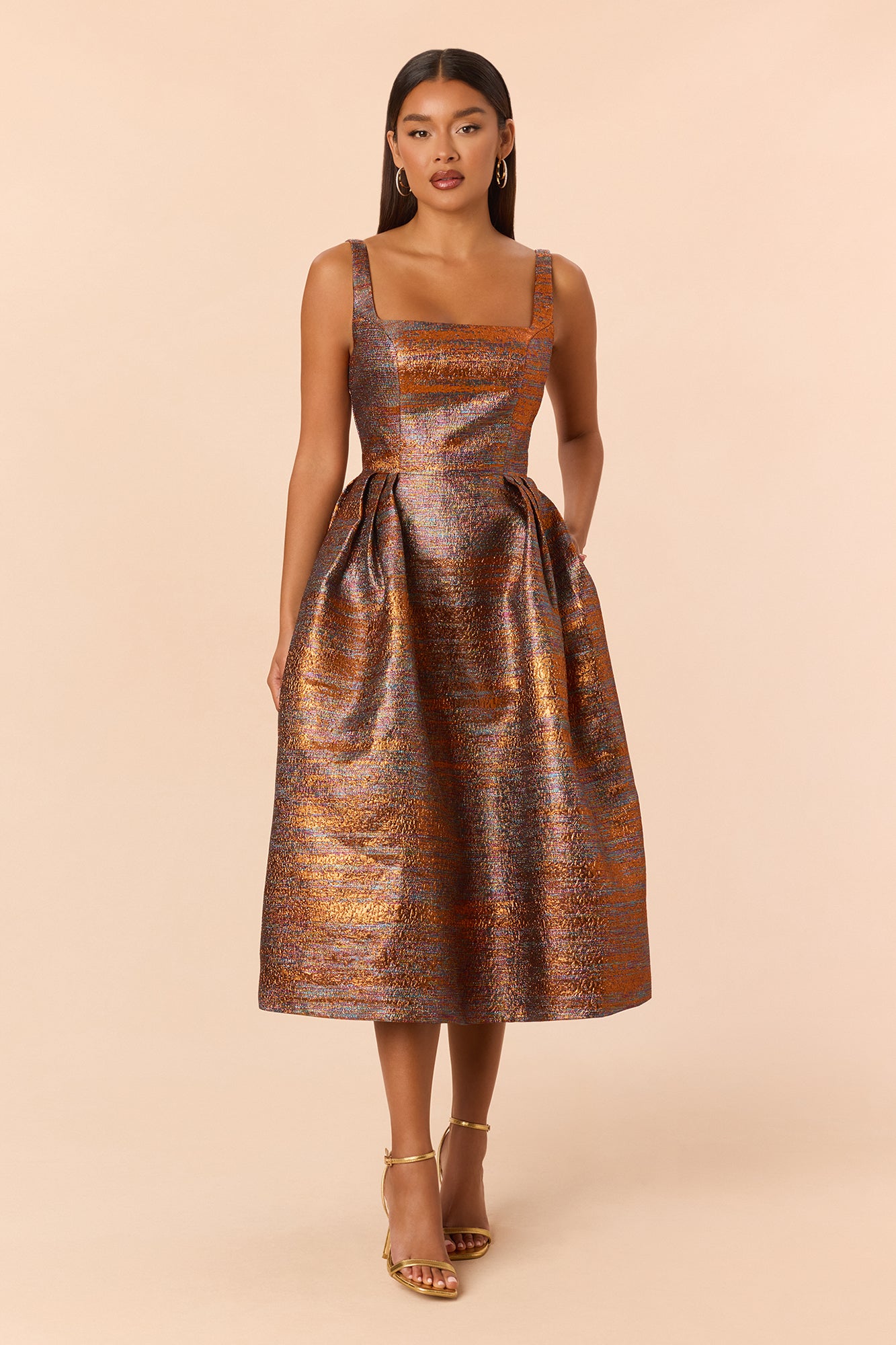 Rebecca Jacquard Midi Dress - Copper