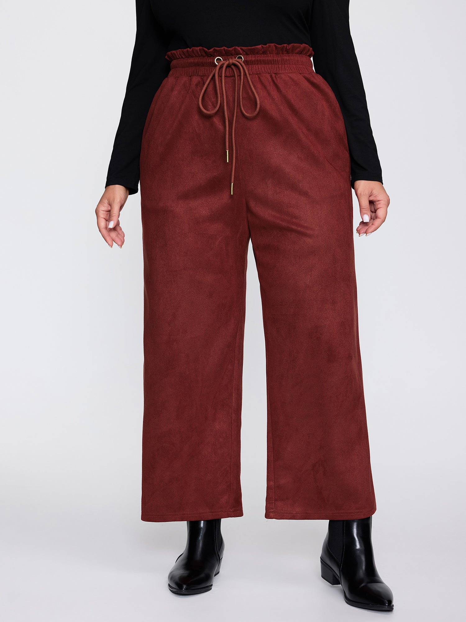 Velvet Pockets Drawstring Waist Pants