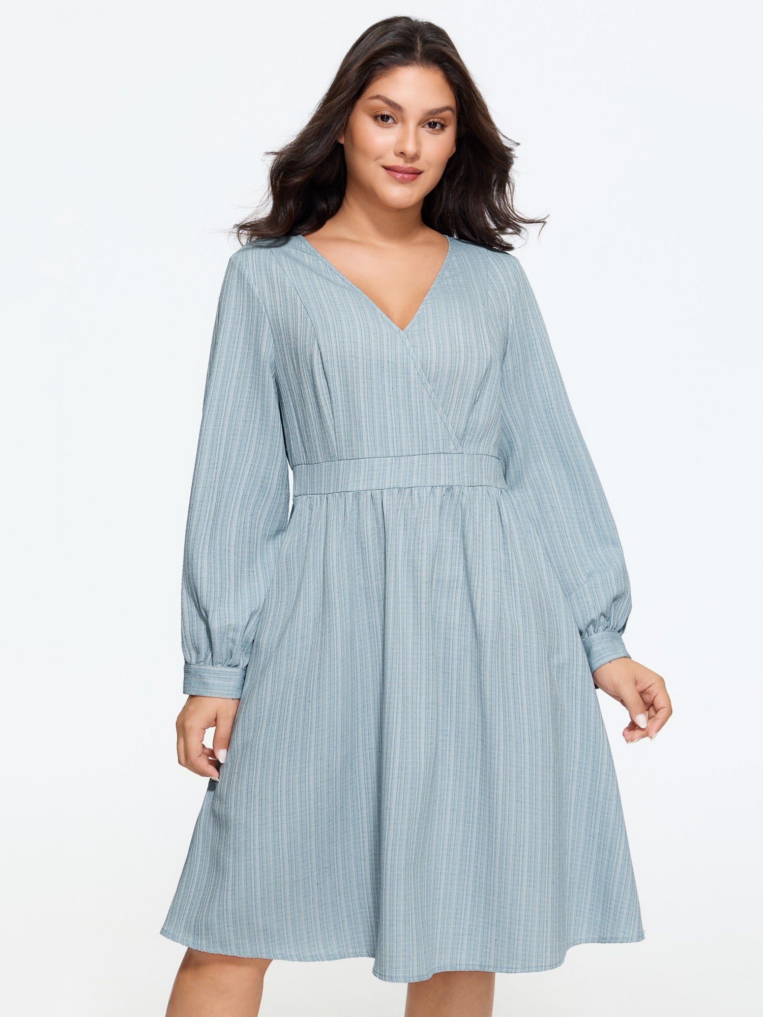 Textured Vertical Stripe Pocket Mini Dress