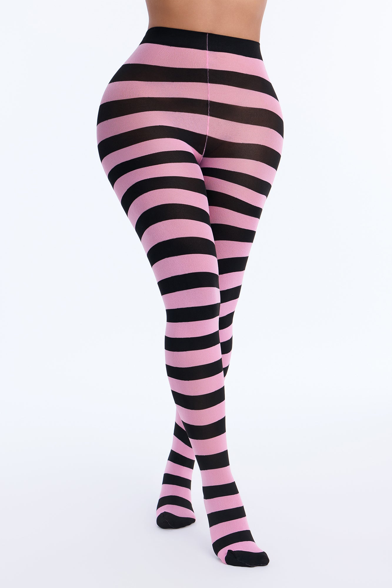 Phantom Fit Striped Opaque Tights - Black/Pink